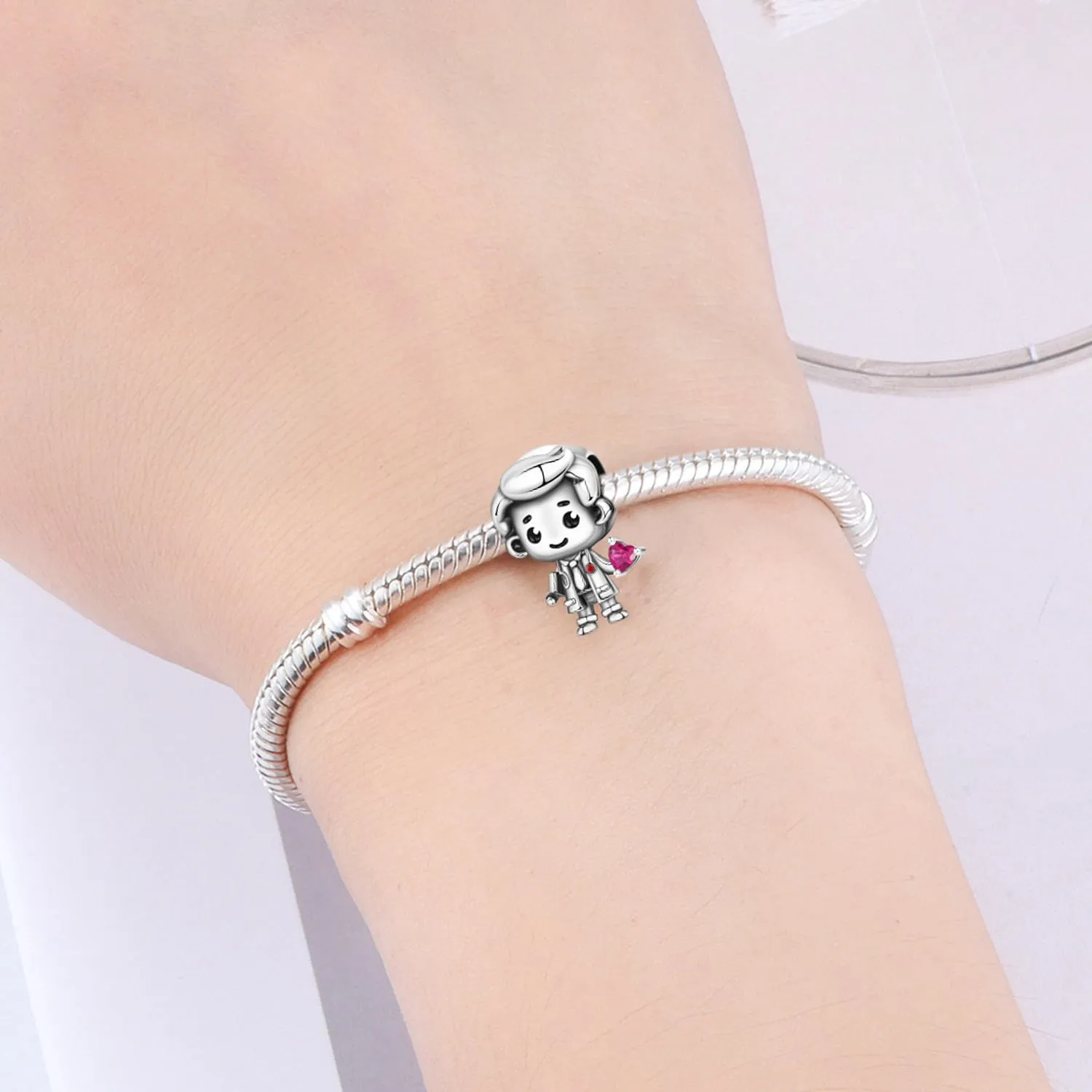 PANPOKI Charms in Argento 925 a Tema Amore Infinito - Infermiera con Cuore, Madre e Figlia, Pendenti Ciondoli per Bracciali e Collane - immagine 5