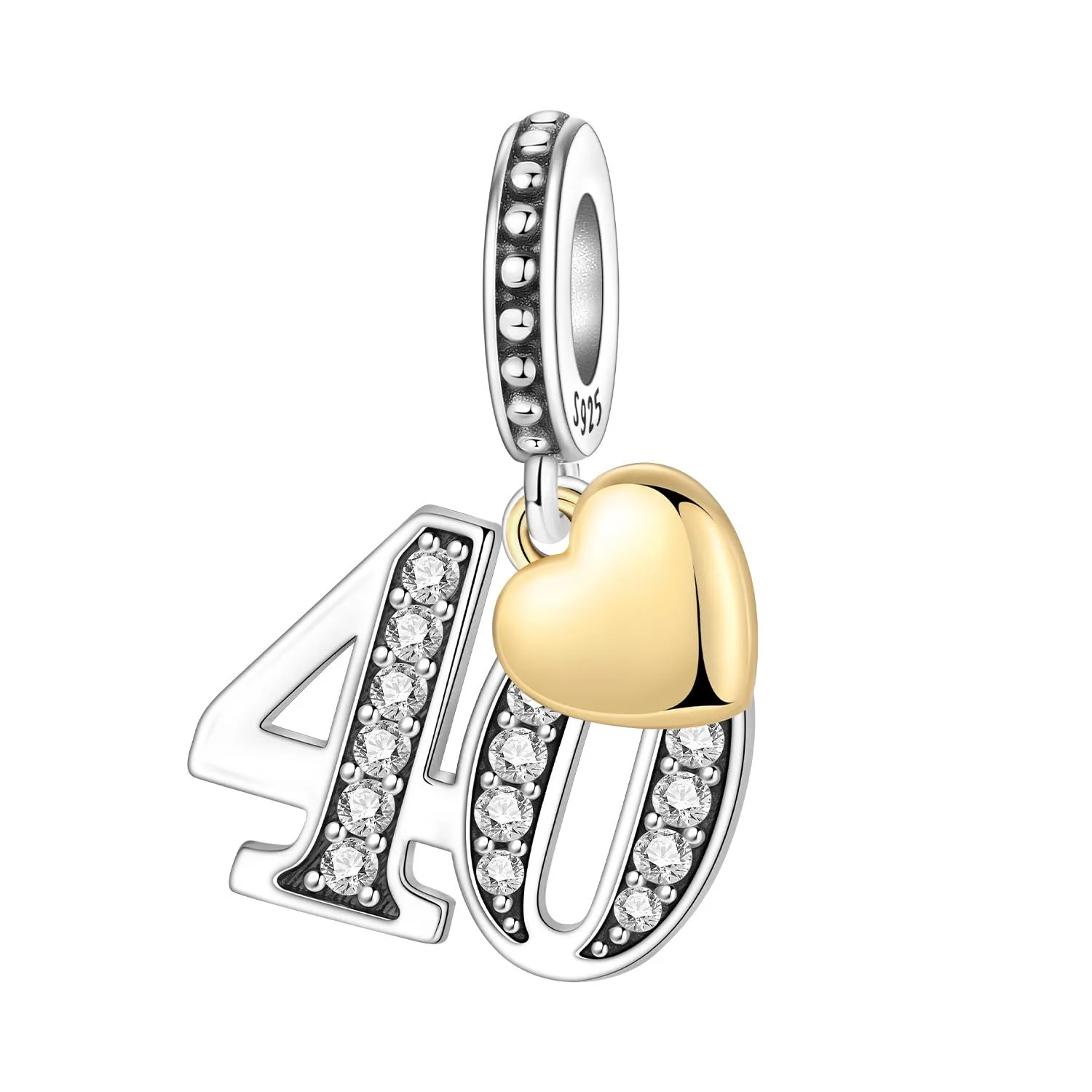 PANPOKI Ciondoli Numerici in Argento 925 con Cuore Placcato Oro 18K e Zirconi - immagine 1