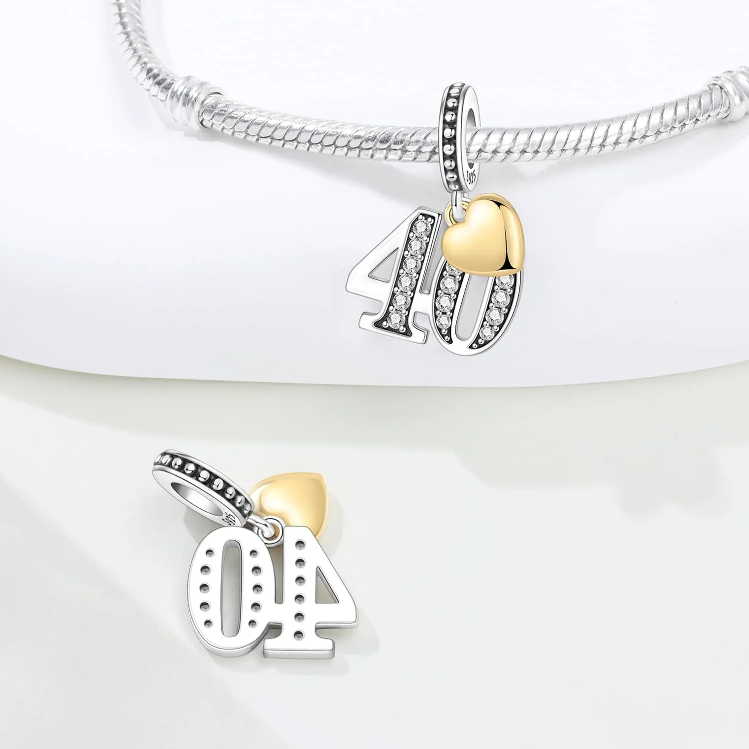 PANPOKI Ciondoli Numerici in Argento 925 con Cuore Placcato Oro 18K e Zirconi - immagine 2