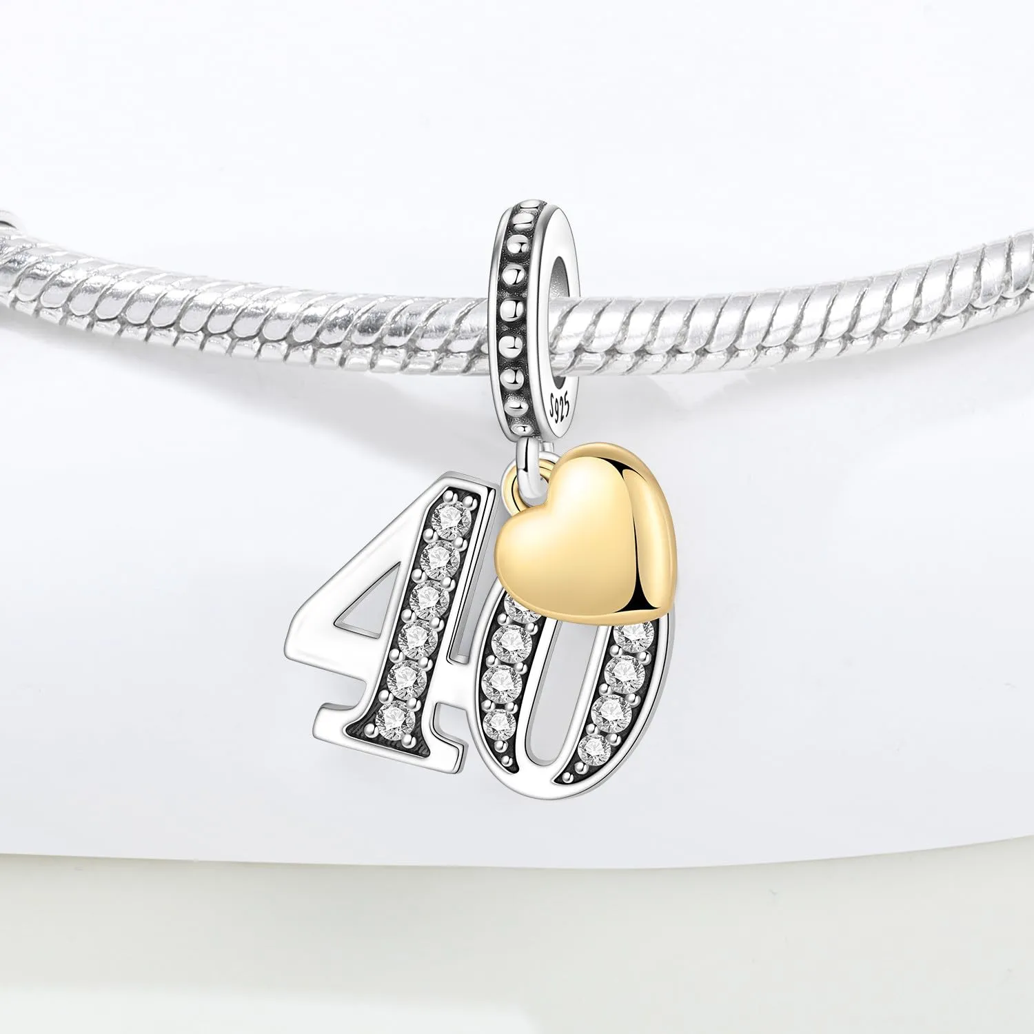 PANPOKI Ciondoli Numerici in Argento 925 con Cuore Placcato Oro 18K e Zirconi - immagine 3