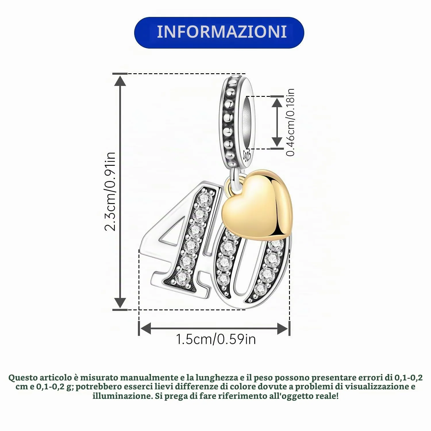 PANPOKI Ciondoli Numerici in Argento 925 con Cuore Placcato Oro 18K e Zirconi - immagine 4