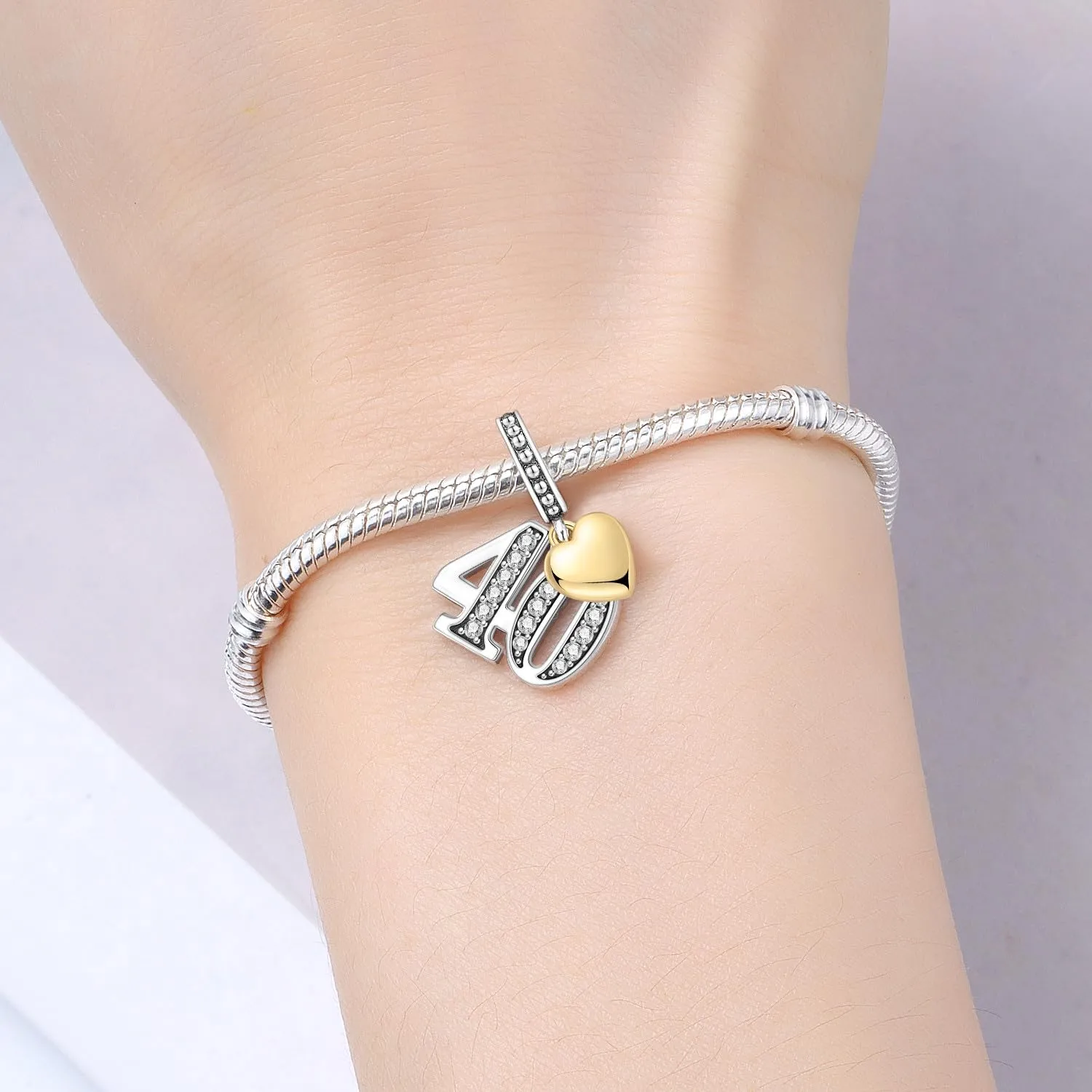 PANPOKI Ciondoli Numerici in Argento 925 con Cuore Placcato Oro 18K e Zirconi - immagine 5