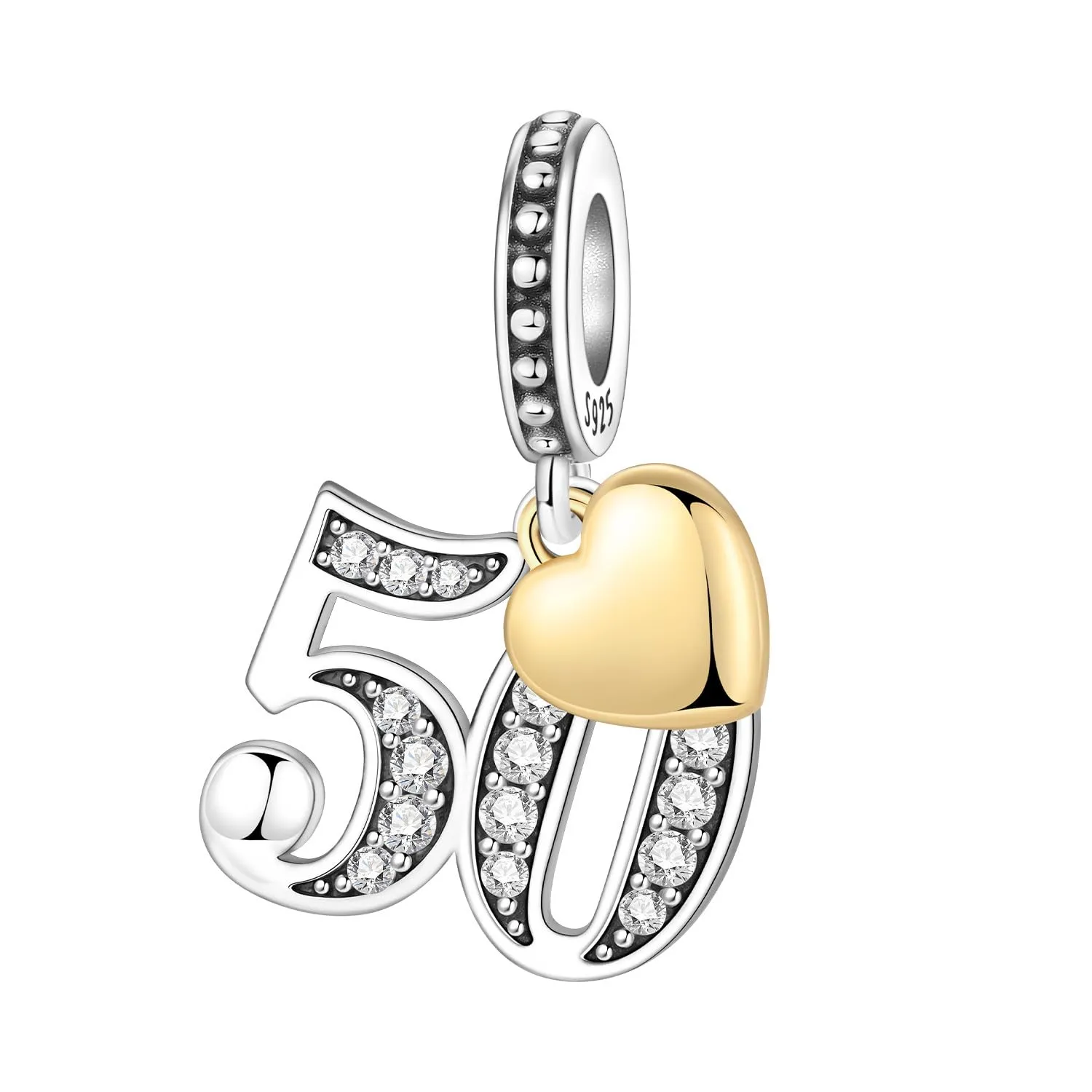 PANPOKI Ciondoli Numerici in Argento 925 con Cuore Placcato Oro 18K e Zirconi - immagine 1