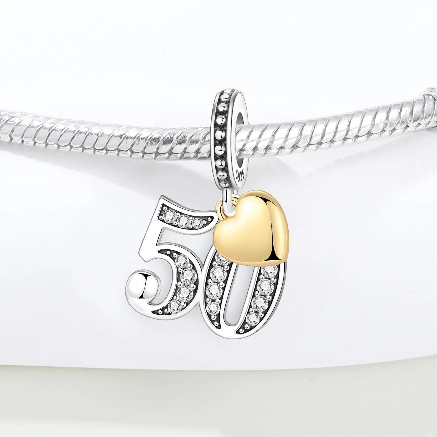 PANPOKI Ciondoli Numerici in Argento 925 con Cuore Placcato Oro 18K e Zirconi - immagine 4