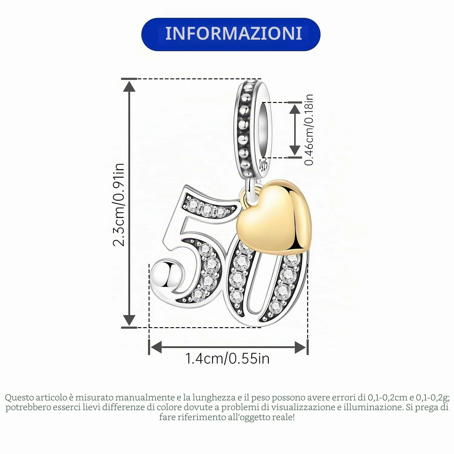 PANPOKI Ciondoli Numerici in Argento 925 con Cuore Placcato Oro 18K e Zirconi - immagine 5