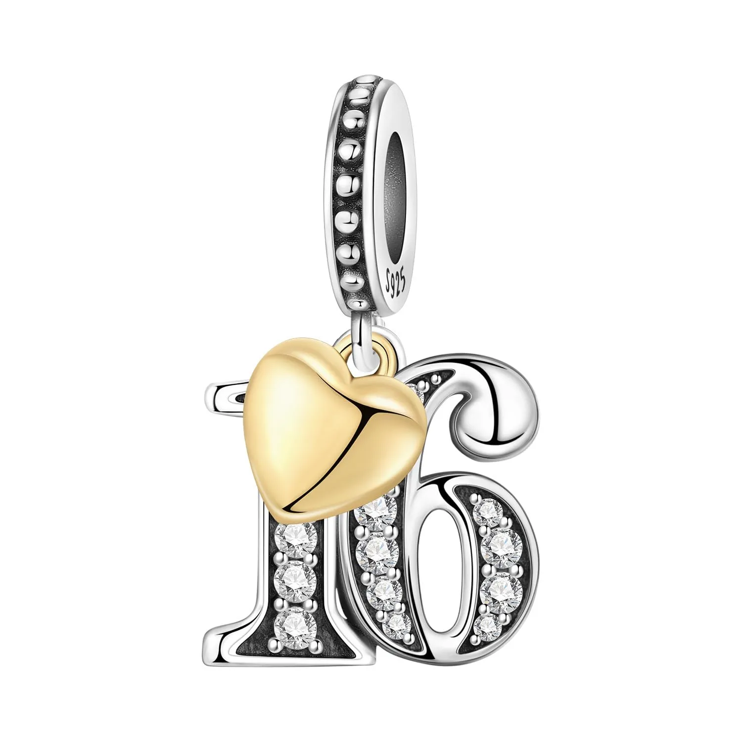 PANPOKI Ciondoli Numerici in Argento 925 con Cuore Placcato Oro 18K e Zirconi - immagine 1