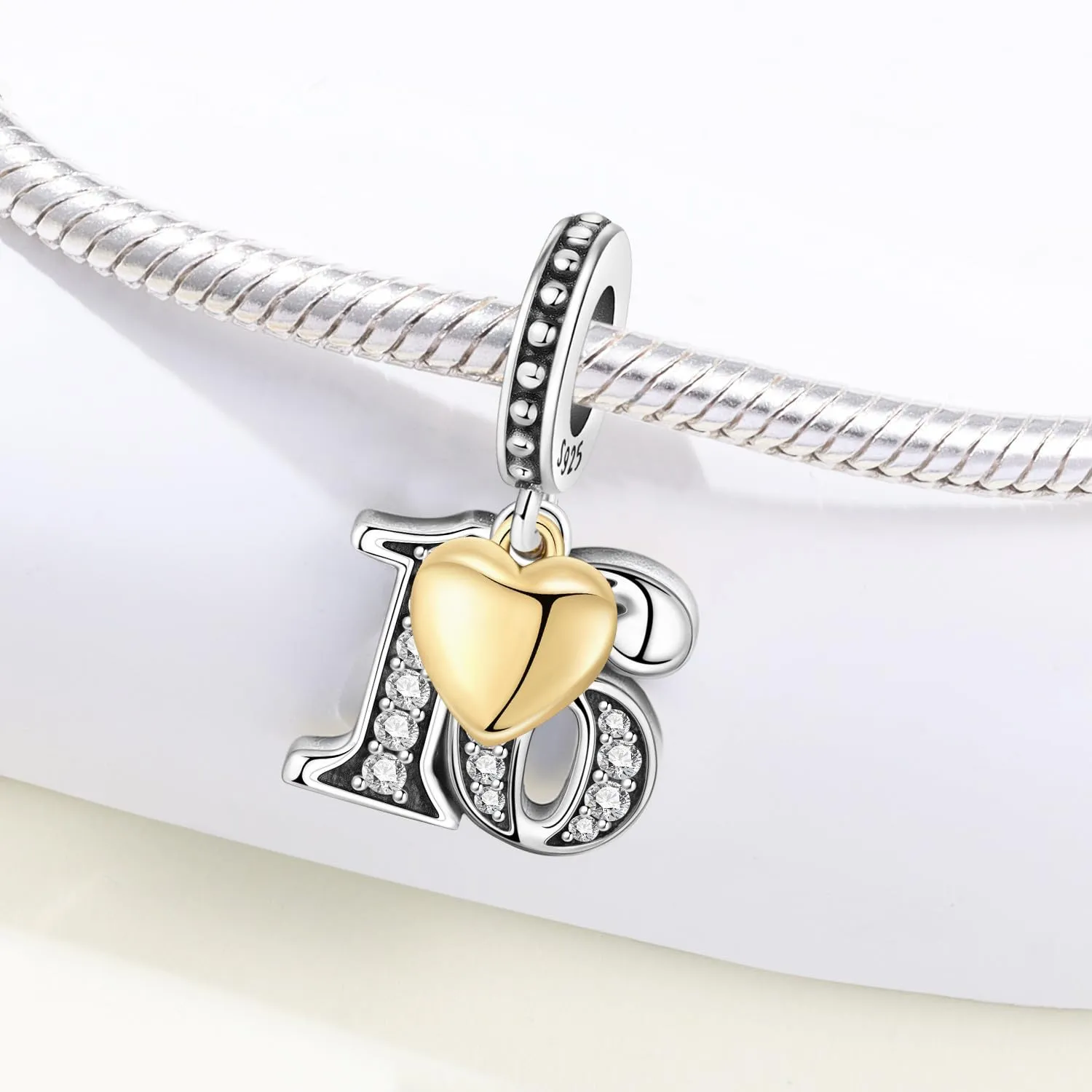 PANPOKI Ciondoli Numerici in Argento 925 con Cuore Placcato Oro 18K e Zirconi - immagine 3
