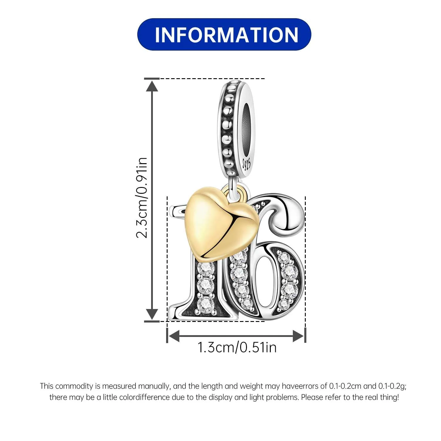 PANPOKI Ciondoli Numerici in Argento 925 con Cuore Placcato Oro 18K e Zirconi - immagine 4
