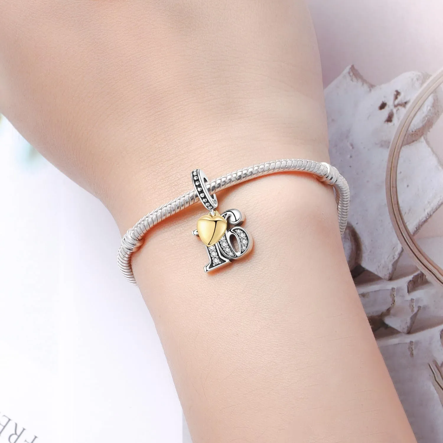 PANPOKI Ciondoli Numerici in Argento 925 con Cuore Placcato Oro 18K e Zirconi - immagine 5