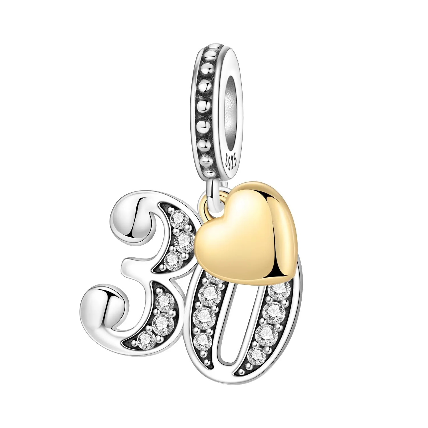 PANPOKI Ciondoli Numerici in Argento 925 con Cuore Placcato Oro 18K e Zirconi - immagine 1