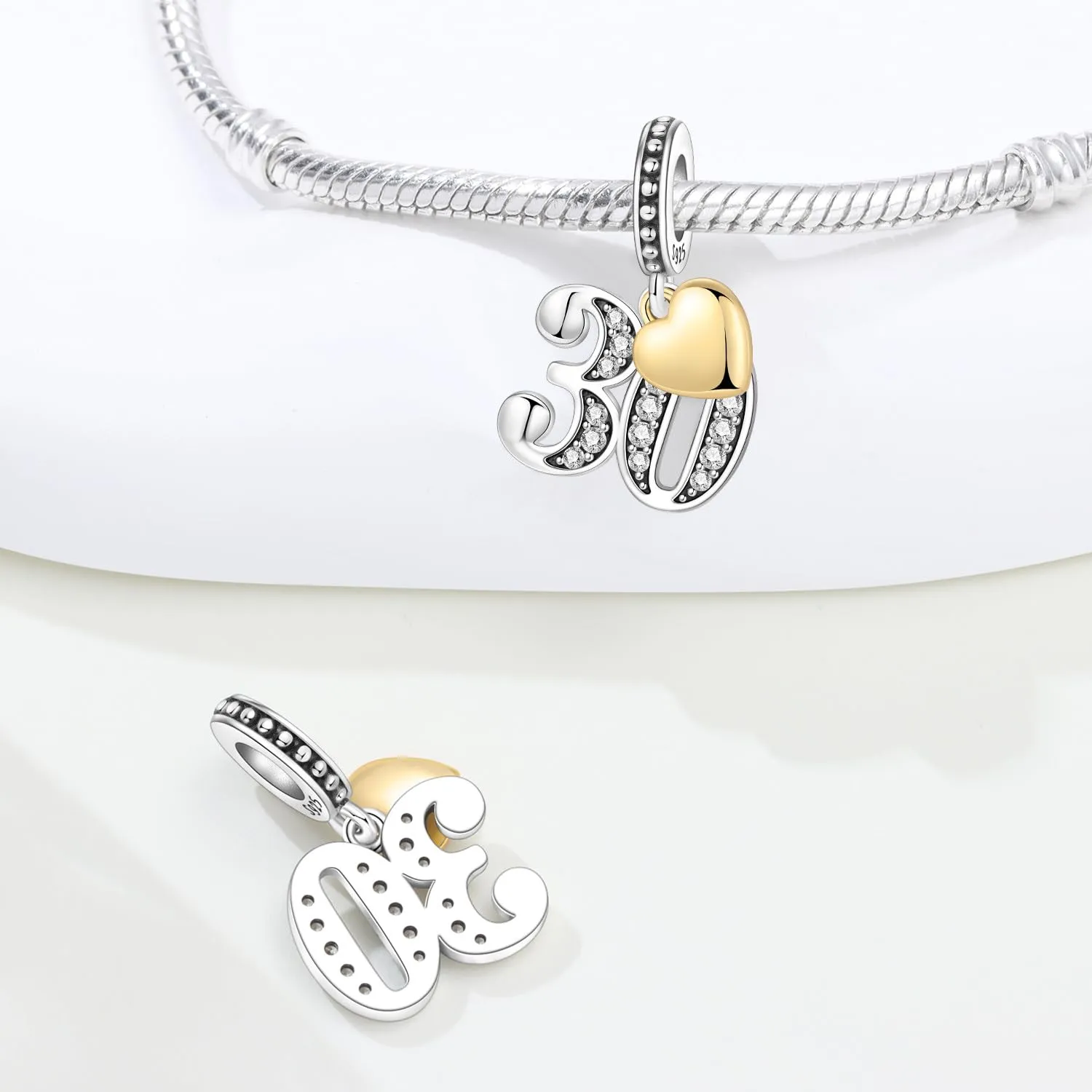 PANPOKI Ciondoli Numerici in Argento 925 con Cuore Placcato Oro 18K e Zirconi - immagine 2