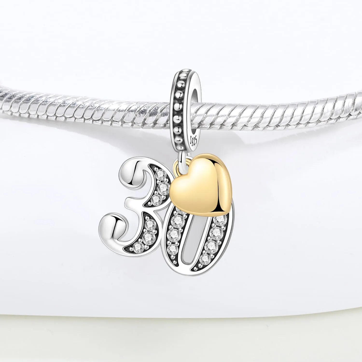 PANPOKI Ciondoli Numerici in Argento 925 con Cuore Placcato Oro 18K e Zirconi - immagine 3