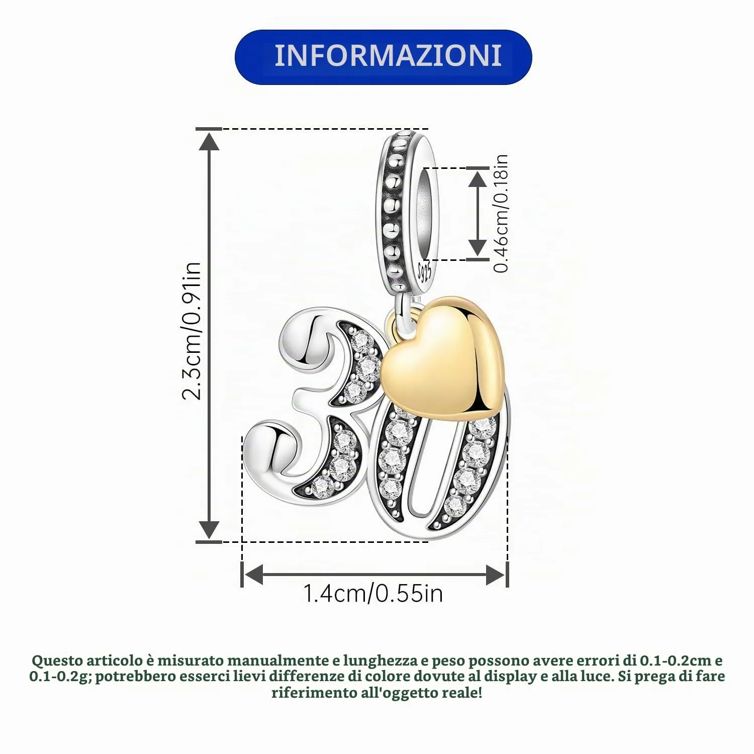 PANPOKI Ciondoli Numerici in Argento 925 con Cuore Placcato Oro 18K e Zirconi - immagine 4