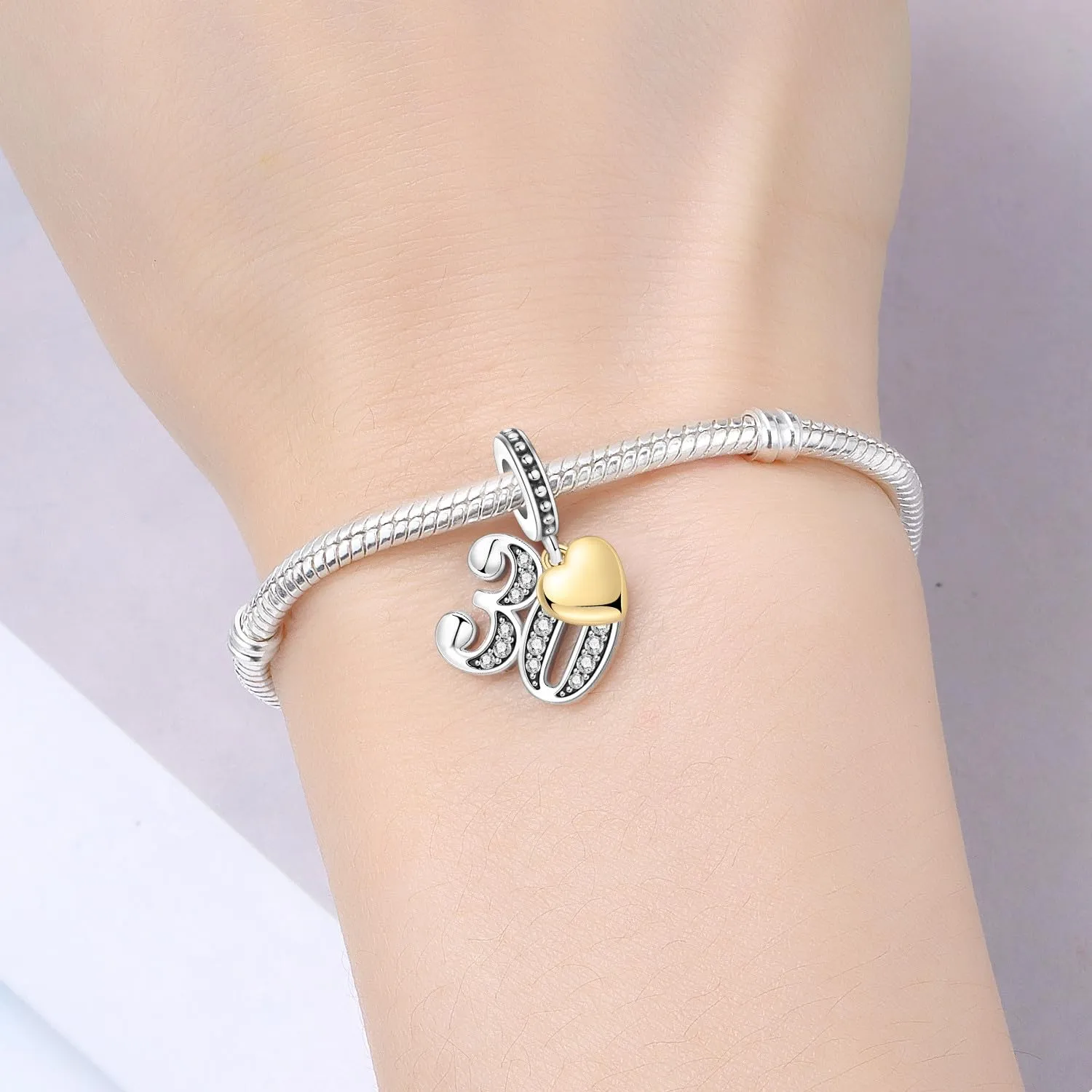 PANPOKI Ciondoli Numerici in Argento 925 con Cuore Placcato Oro 18K e Zirconi - immagine 5