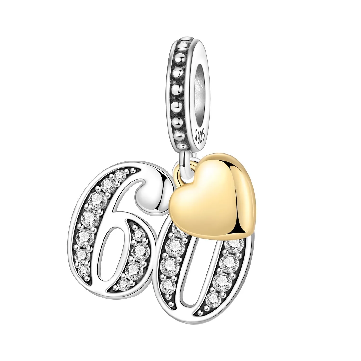 PANPOKI Ciondoli Numerici in Argento 925 con Cuore Placcato Oro 18K e Zirconi (Numeri 10 13 15 16 18 20 21 25 30 40 50 60) - immagine 1