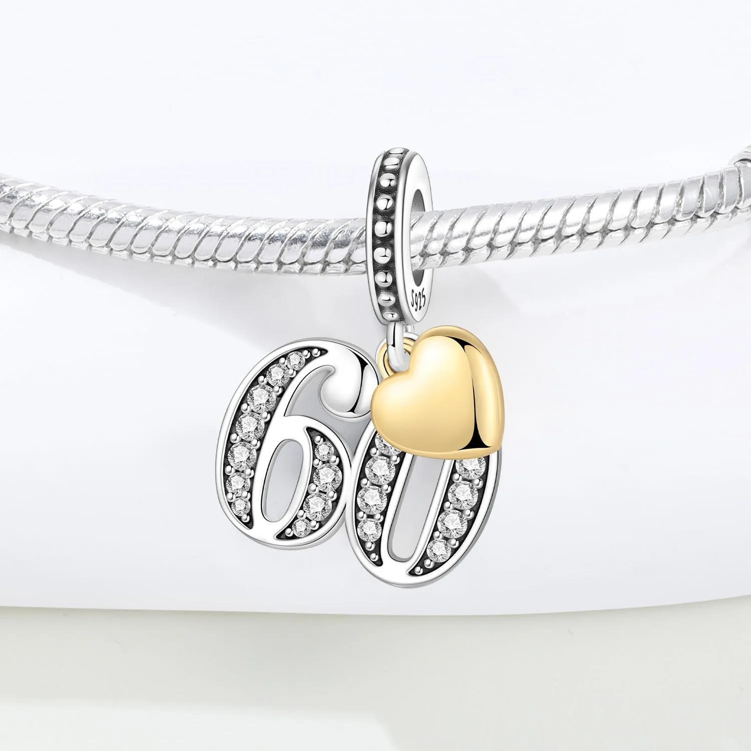 PANPOKI Ciondoli Numerici in Argento 925 con Cuore Placcato Oro 18K e Zirconi (Numeri 10 13 15 16 18 20 21 25 30 40 50 60) - immagine 3