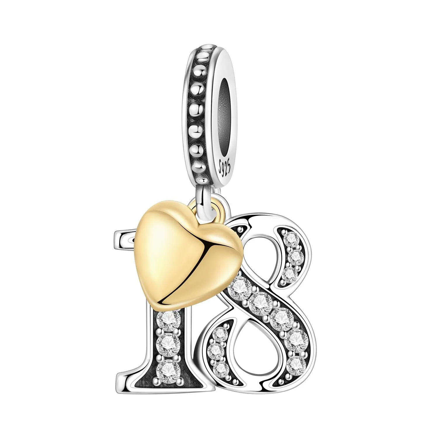 PANPOKI Ciondoli Numerici in Argento 925 con Cuore Placcato Oro 18K e Zirconi - immagine 1