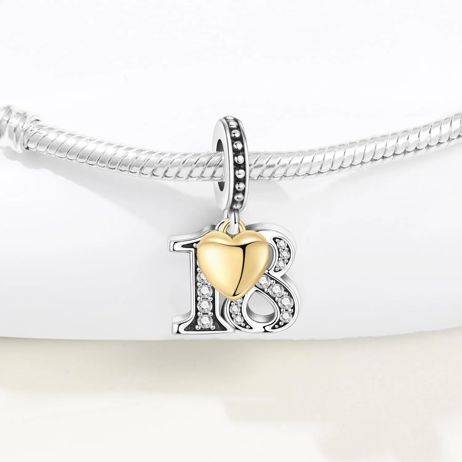 PANPOKI Ciondoli Numerici in Argento 925 con Cuore Placcato Oro 18K e Zirconi - immagine 3