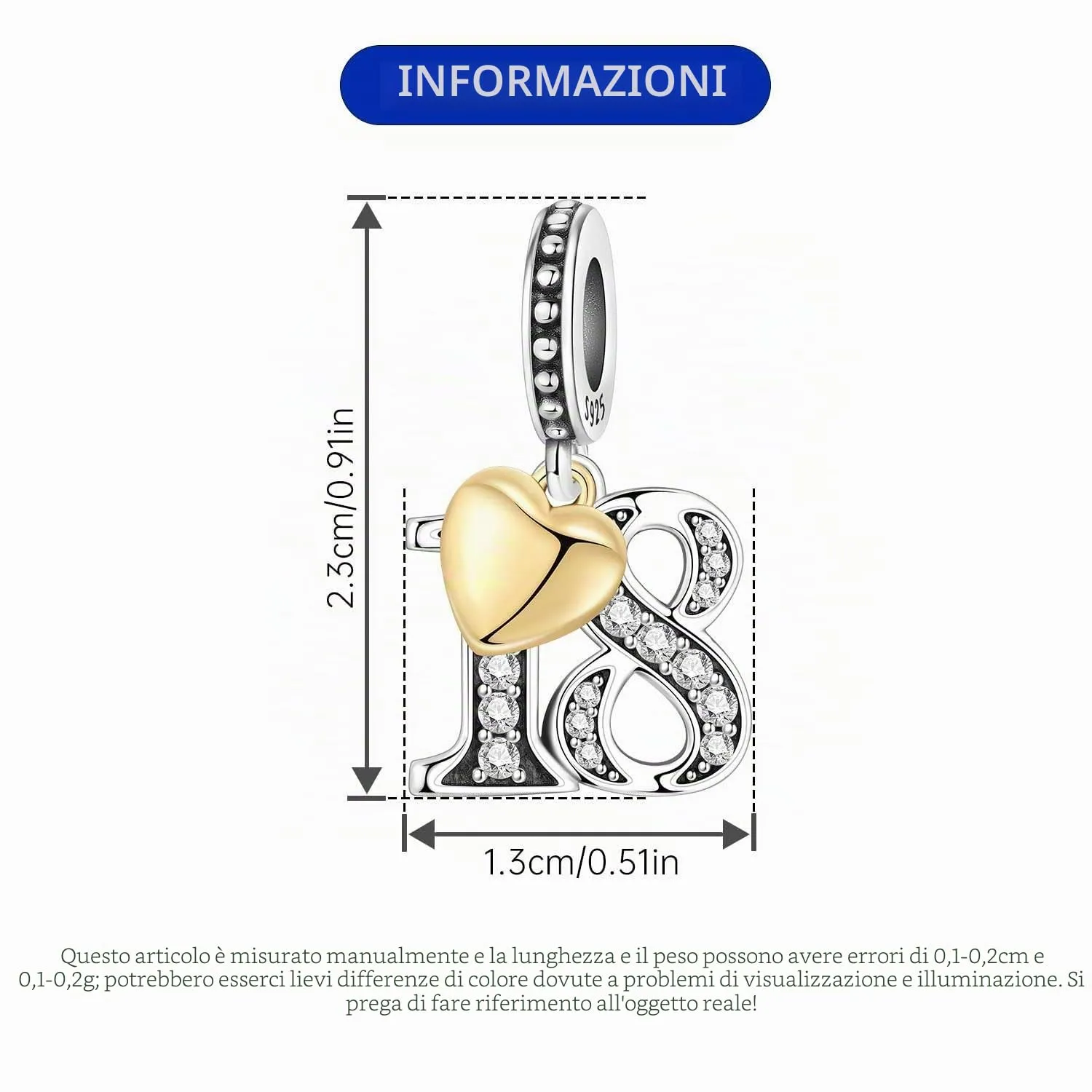 PANPOKI Ciondoli Numerici in Argento 925 con Cuore Placcato Oro 18K e Zirconi - immagine 4