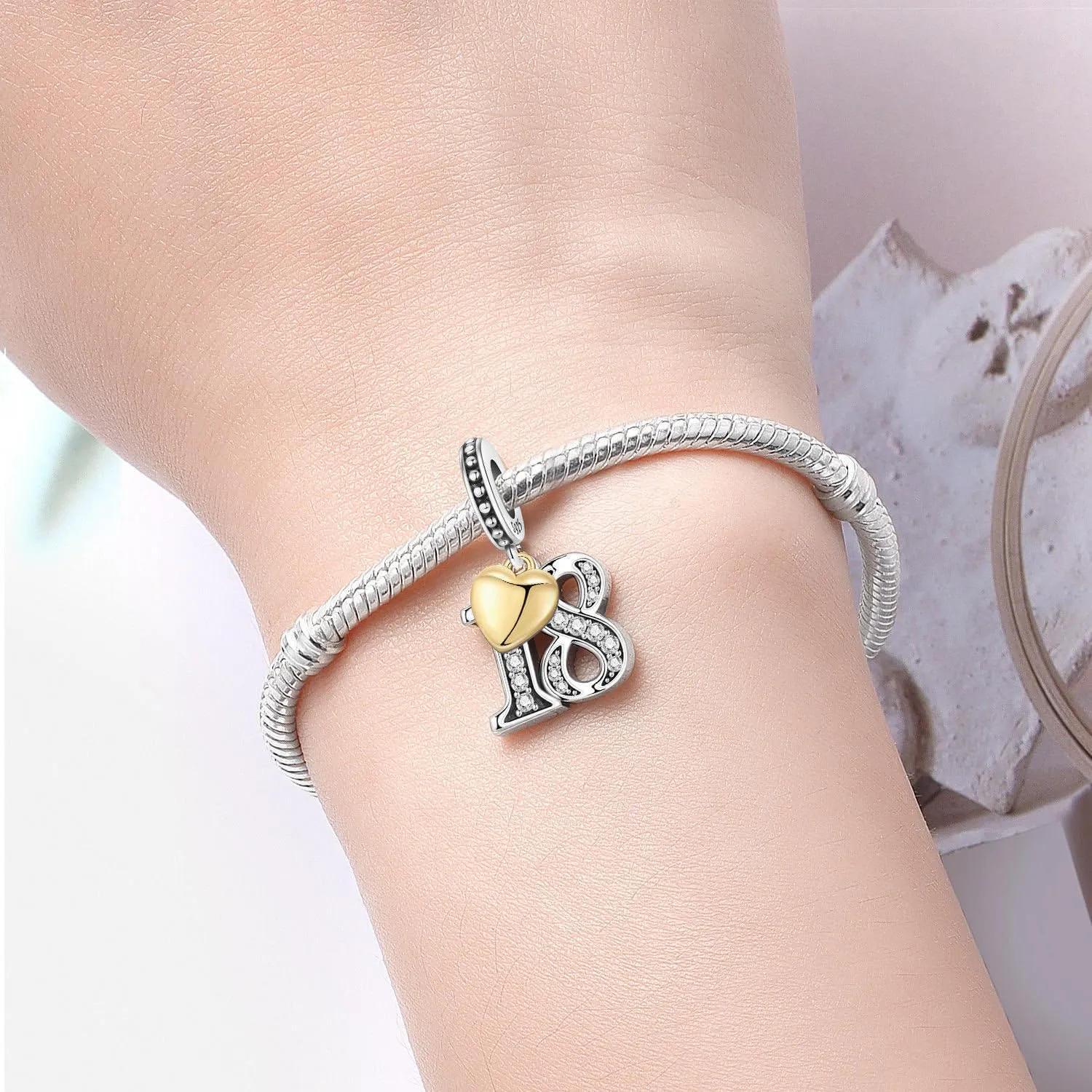 PANPOKI Ciondoli Numerici in Argento 925 con Cuore Placcato Oro 18K e Zirconi - immagine 5