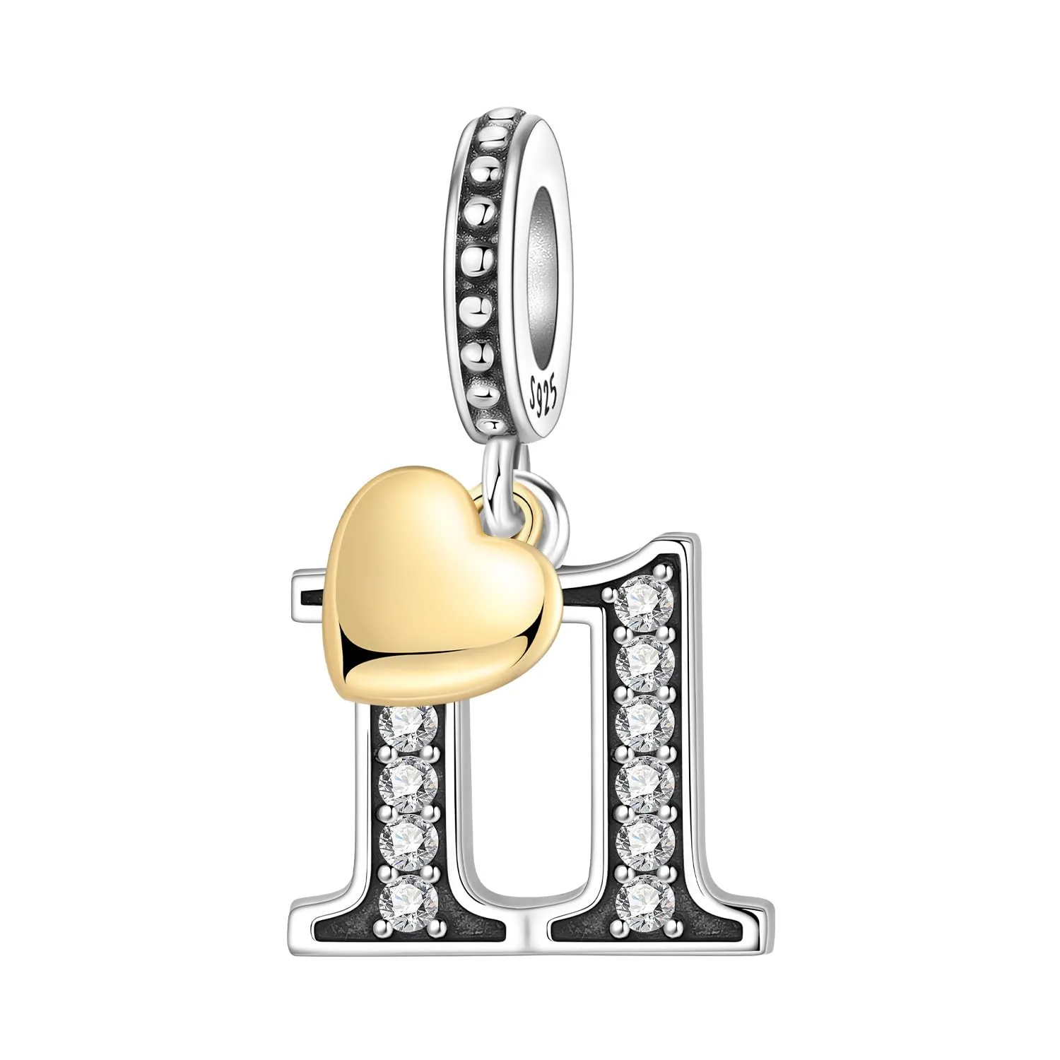PANPOKI Ciondolo a forma di numero in argento Sterling 925 con zircone e cuore placcato oro 18 carati - immagine 1