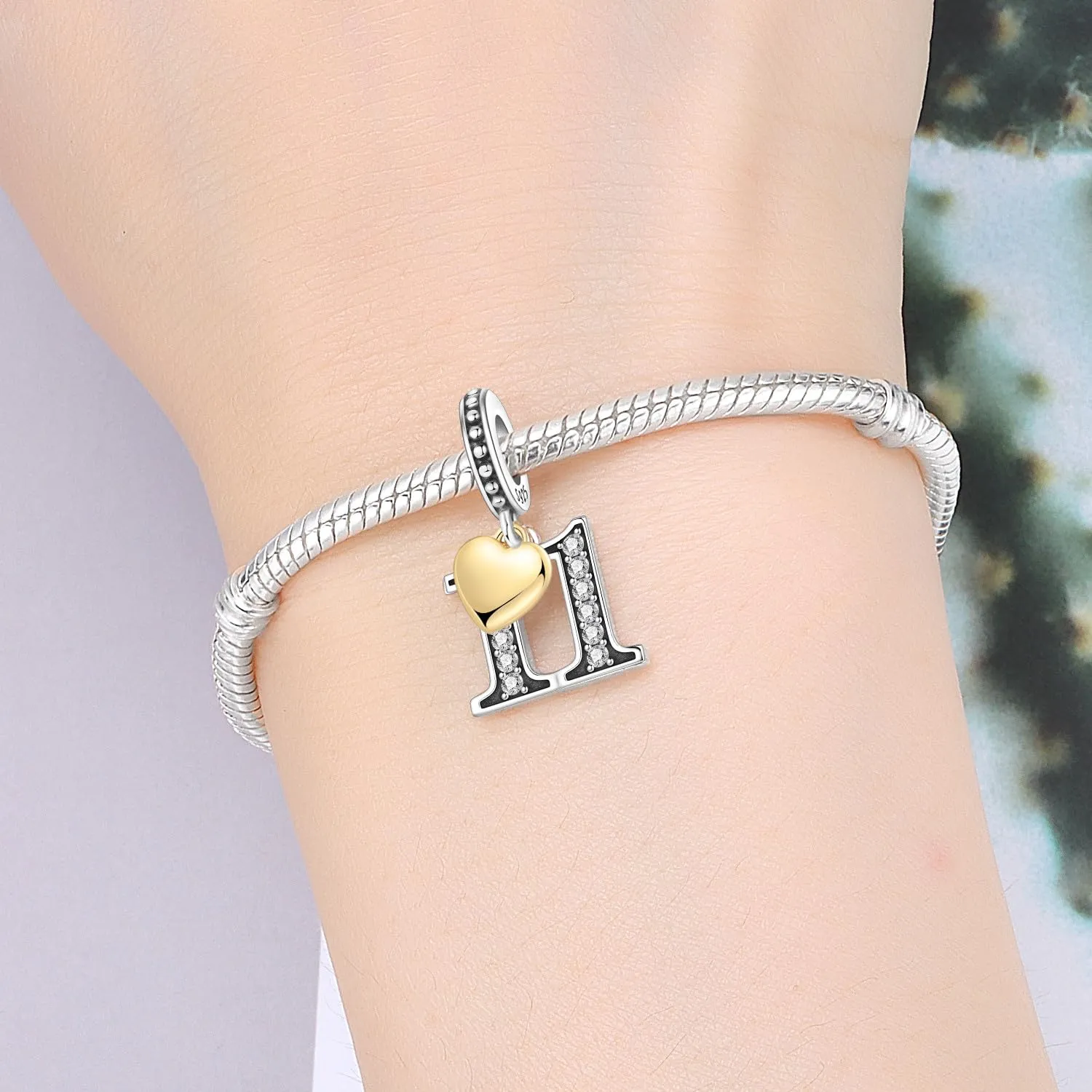 PANPOKI Ciondolo a forma di numero in argento Sterling 925 con zircone e cuore placcato oro 18 carati - immagine 5