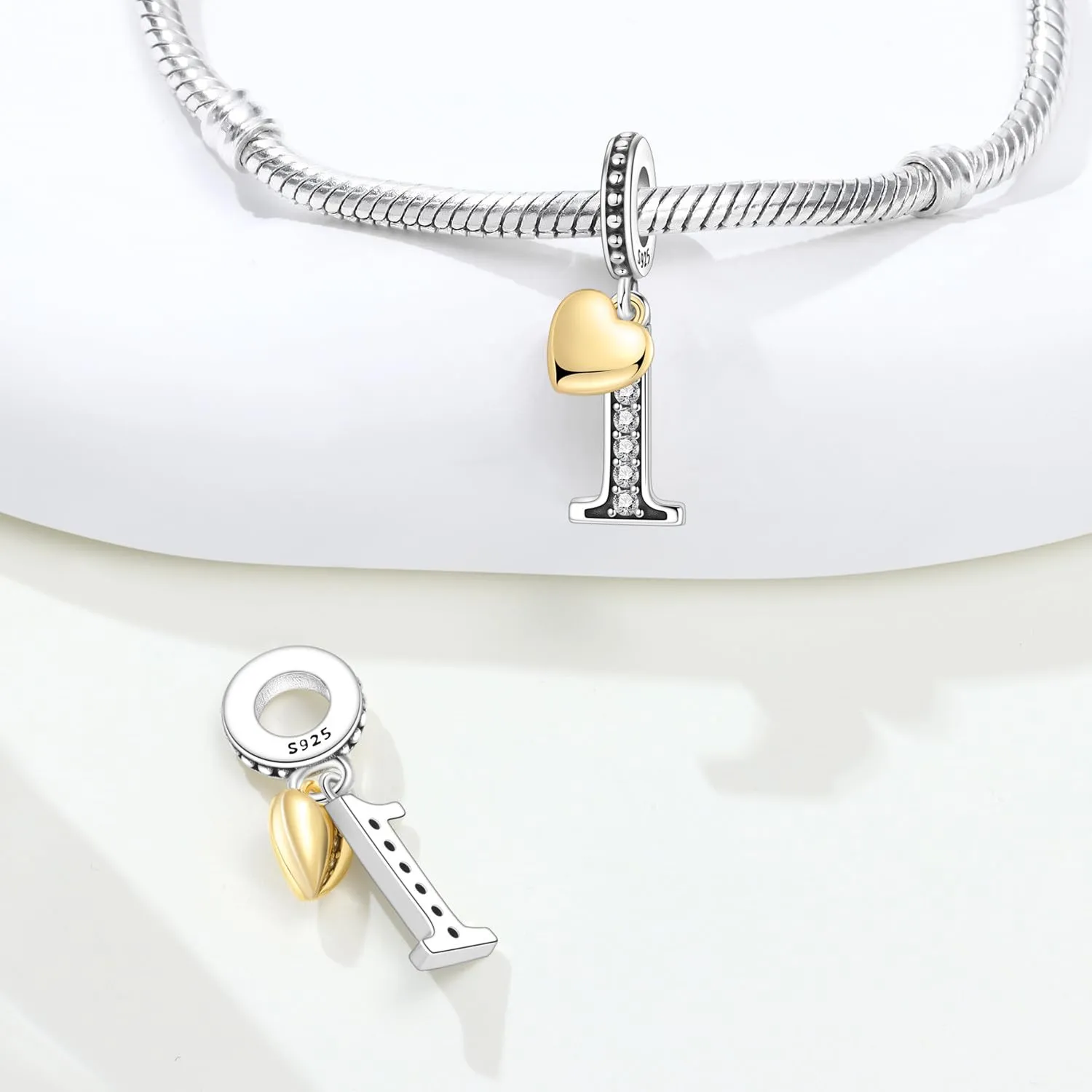 PANPOKI Ciondolo a forma di numero in argento Sterling 925 con zircone e cuore placcato oro 18k - immagine 2