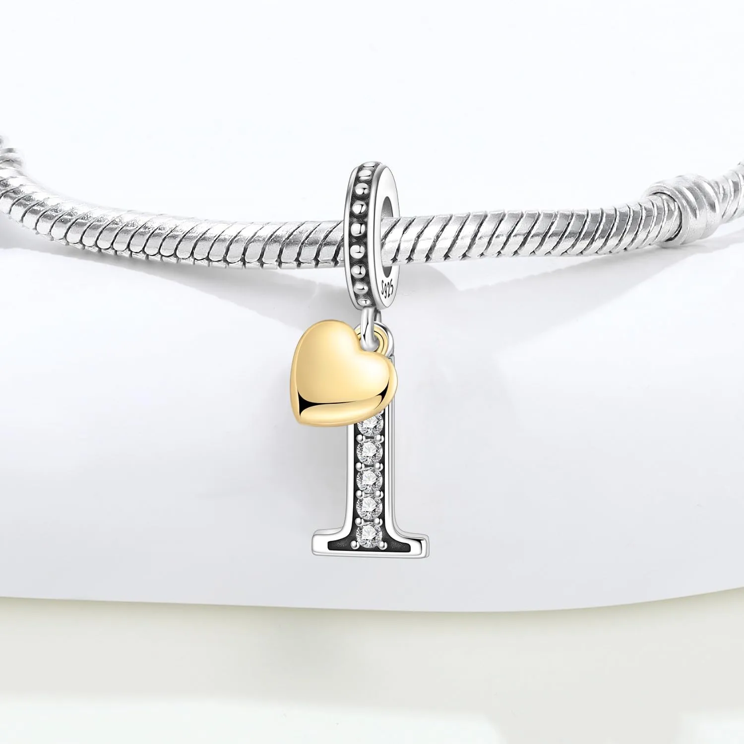 PANPOKI Ciondolo a forma di numero in argento Sterling 925 con zircone e cuore placcato oro 18k - immagine 3