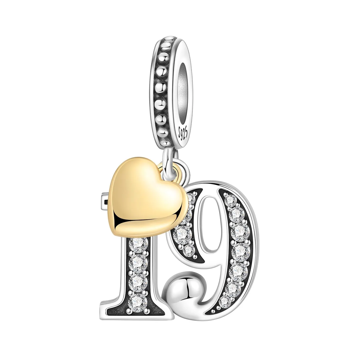 PANPOKI Ciondolo numero in argento Sterling 925 con zirconia cubica e cuore placcato oro 18 carati per braccialetti e collane - immagine 1