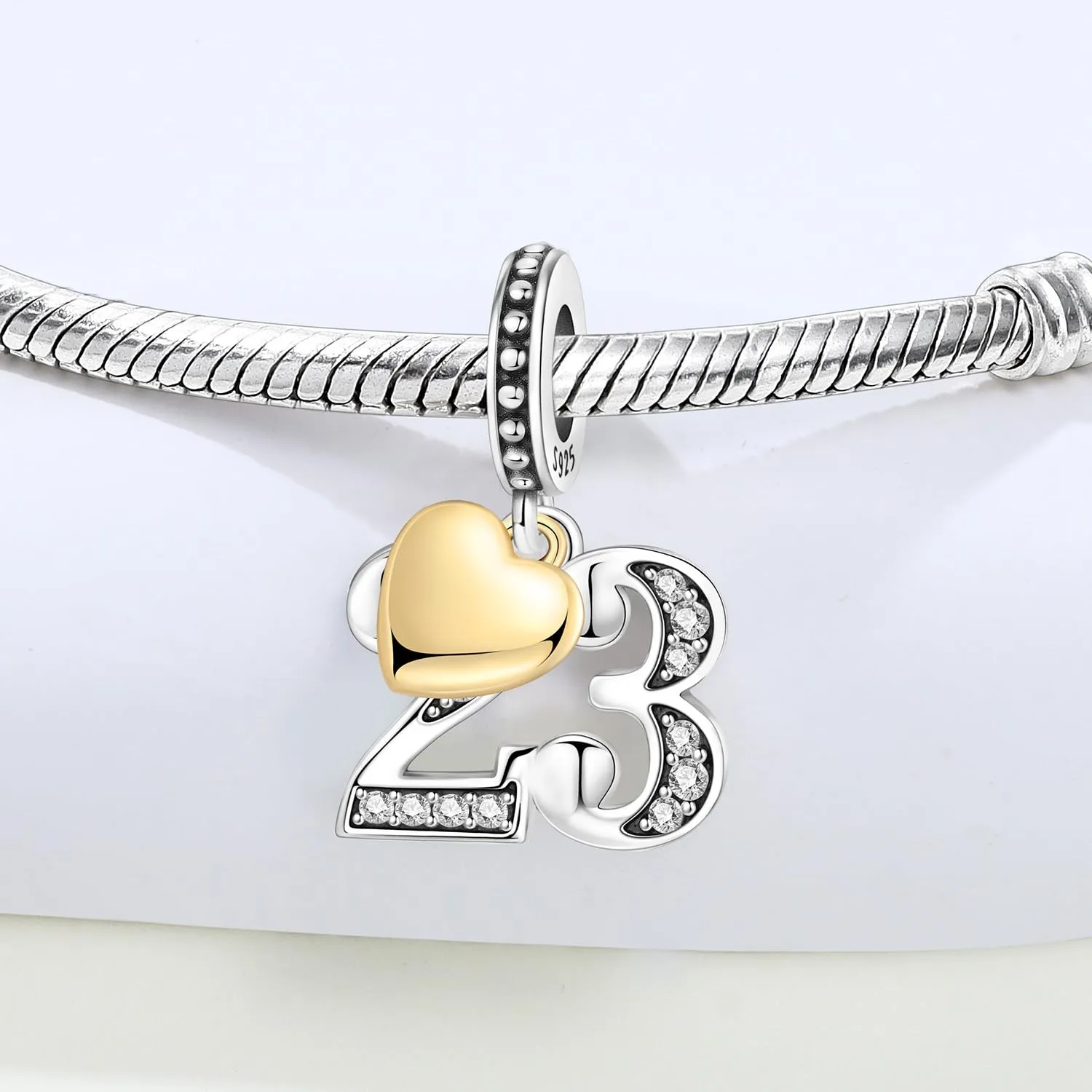PANPOKI Ciondolo a forma di numero in argento Sterling 925 con zirconia cubica e cuore placcato oro 18 carati per braccialetti e collane - immagine 3