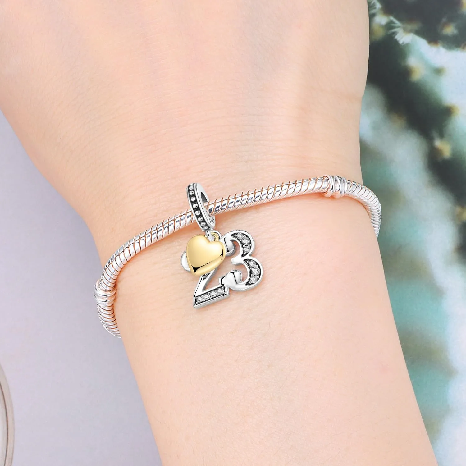 PANPOKI Ciondolo a forma di numero in argento Sterling 925 con zirconia cubica e cuore placcato oro 18 carati per braccialetti e collane - immagine 5