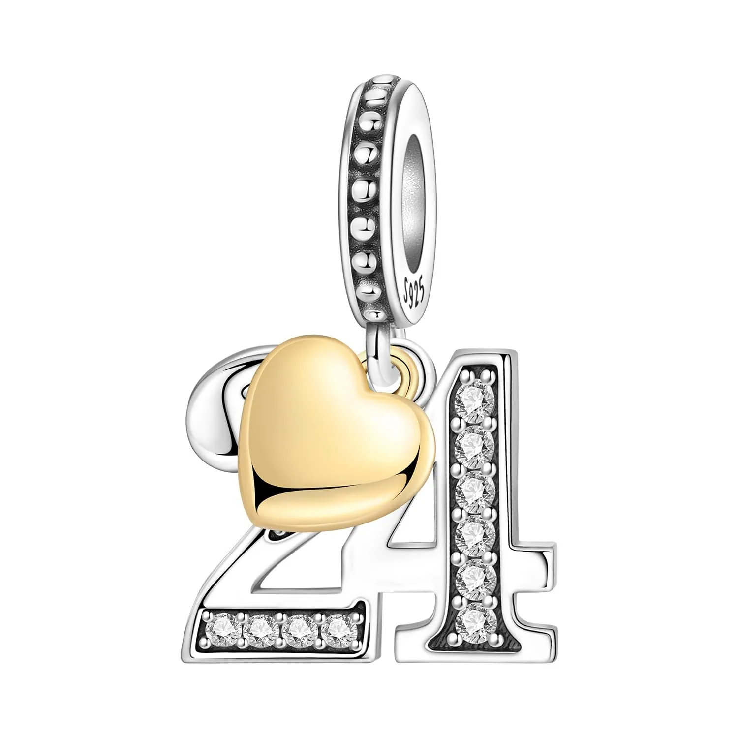 PANPOKI Ciondolo numero in argento Sterling 925, zirconia cubica e cuore placcato oro 18k per braccialetti e collane - immagine 1