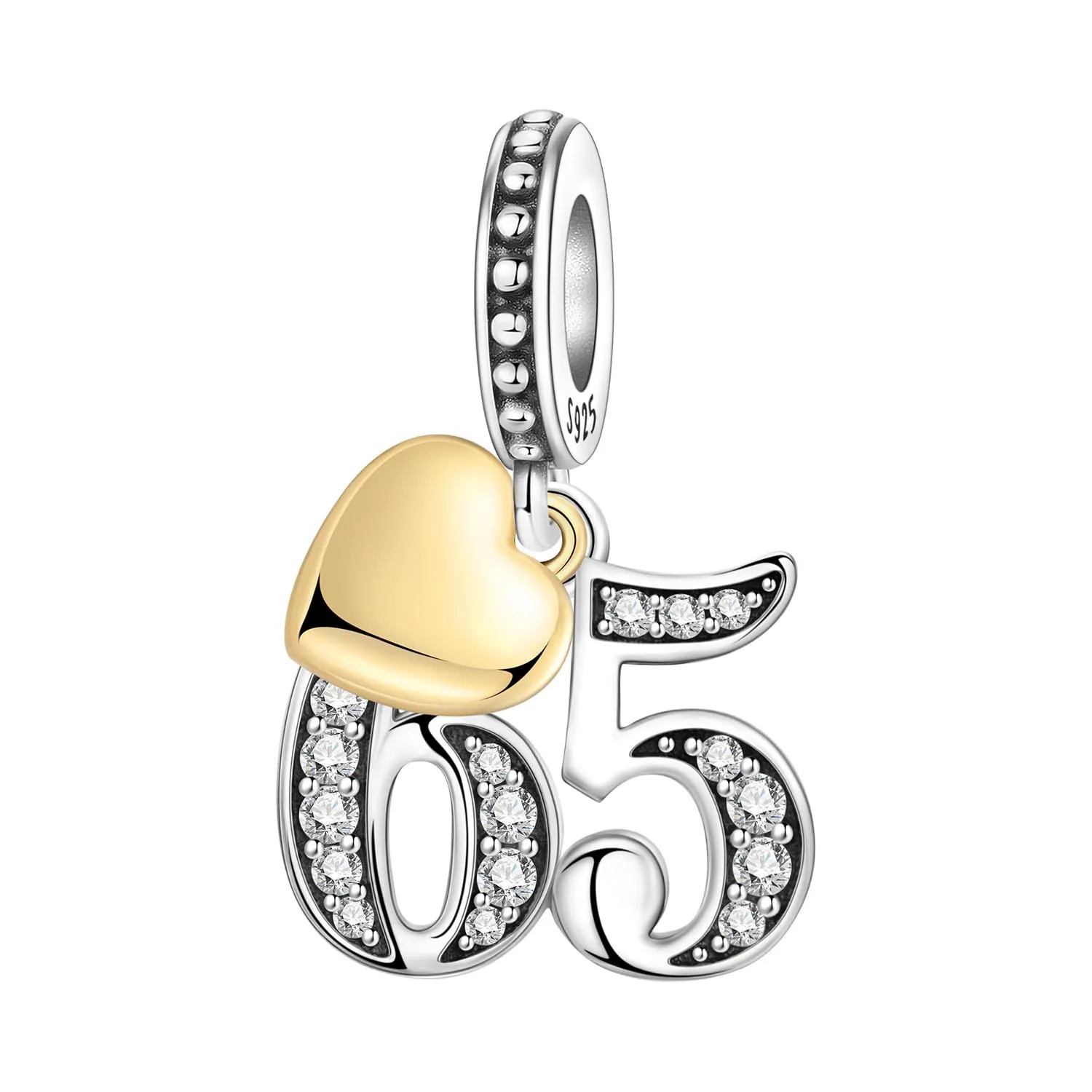 PANPOKI Ciondolo a forma di numero in argento Sterling 925 con zirconia cubica e cuore placcato oro 18 carati per braccialetti e collane - immagine 1