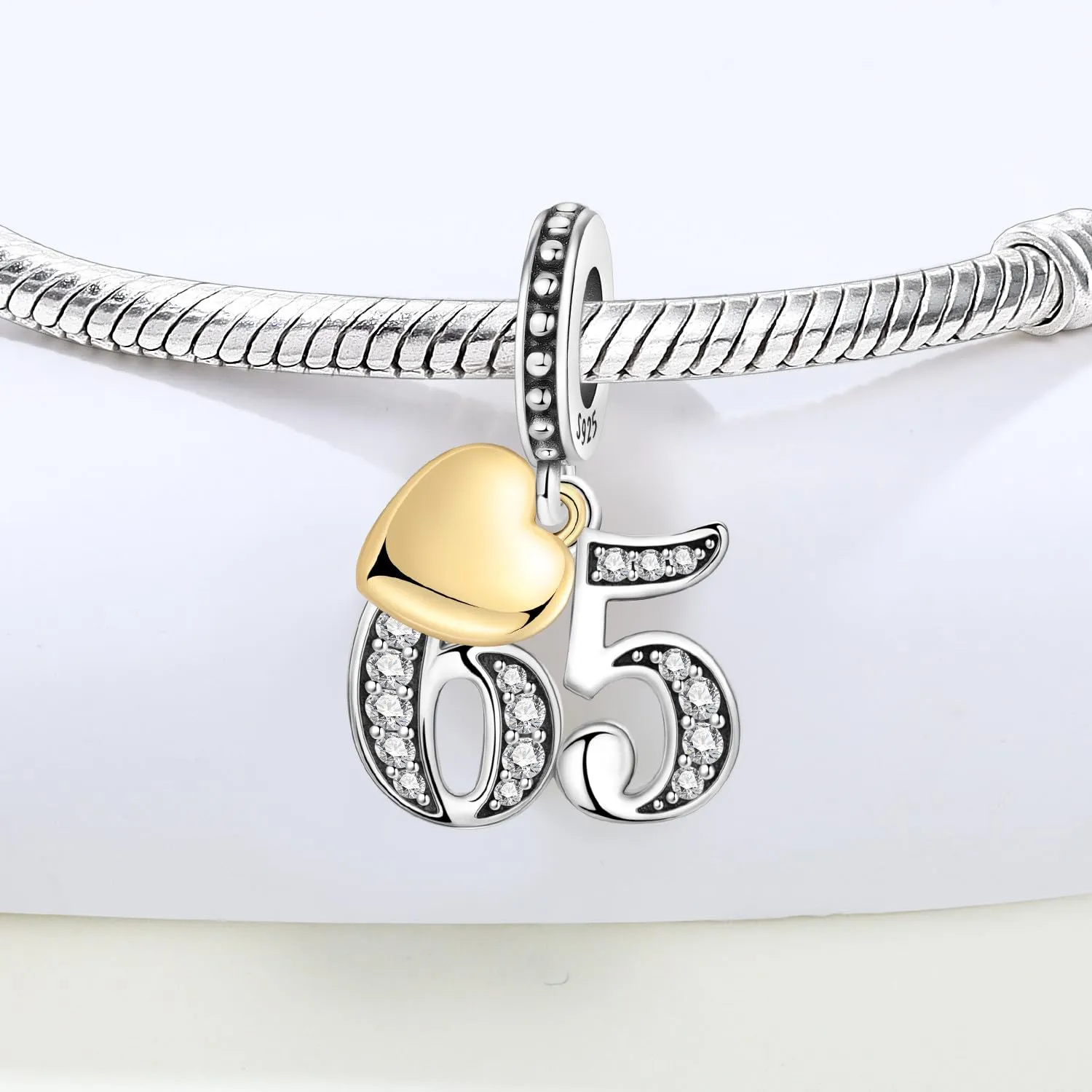 PANPOKI Ciondolo a forma di numero in argento Sterling 925 con zirconia cubica e cuore placcato oro 18 carati per braccialetti e collane - immagine 3