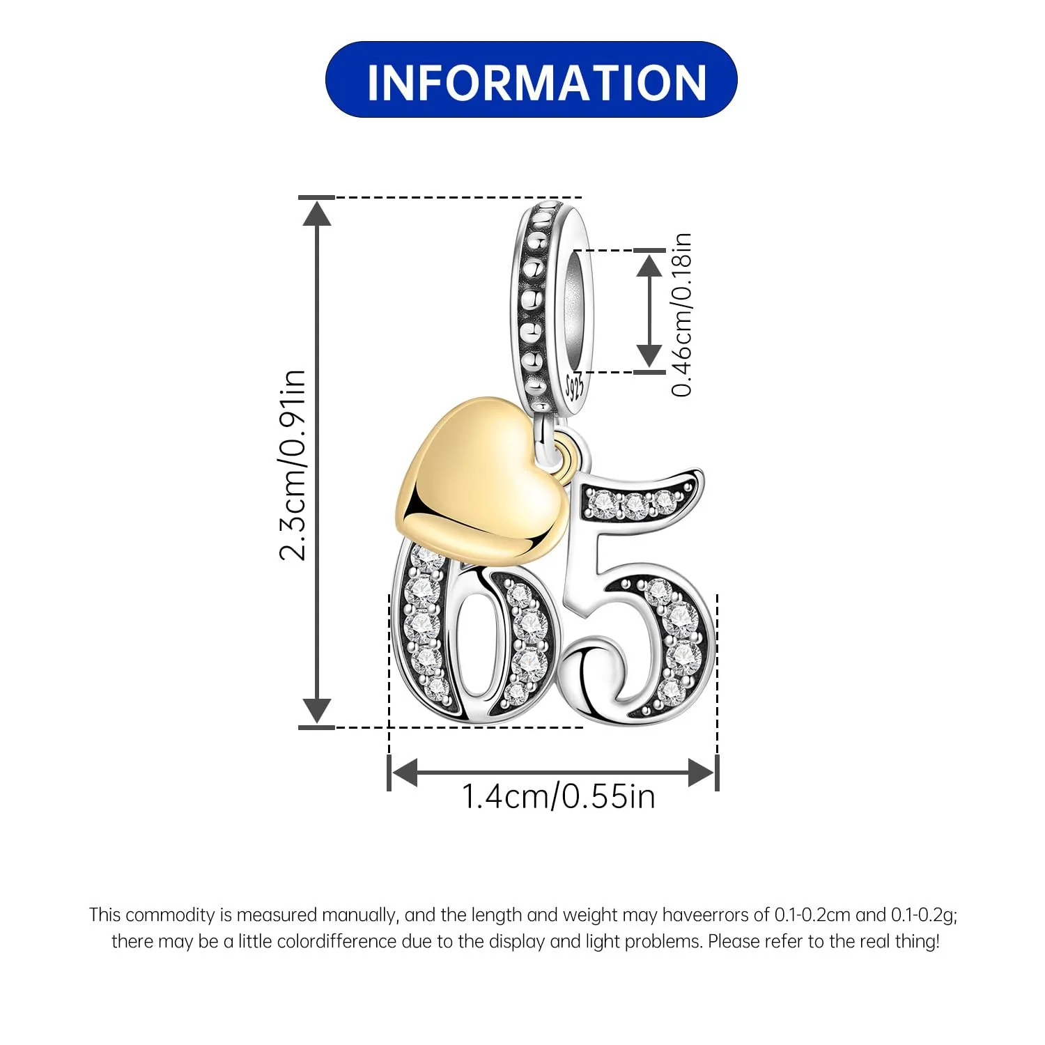 PANPOKI Ciondolo a forma di numero in argento Sterling 925 con zirconia cubica e cuore placcato oro 18 carati per braccialetti e collane - immagine 4