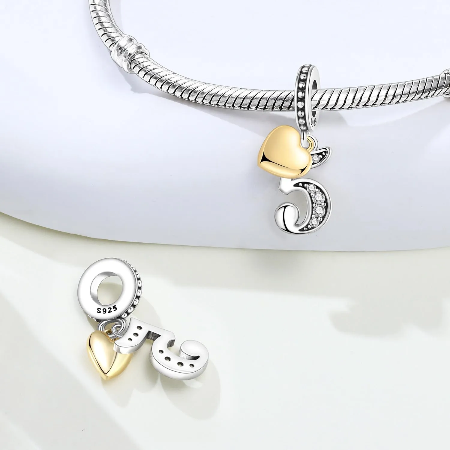 PANPOKI Ciondolo a forma di numero in Argento Sterling 925 con Zirconia Cubica e Cuore Placcato Oro 18K - immagine 2