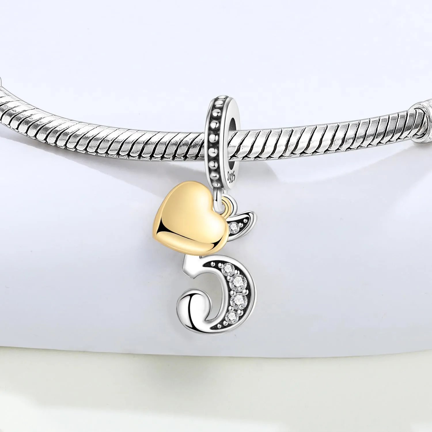 PANPOKI Ciondolo a forma di numero in Argento Sterling 925 con Zirconia Cubica e Cuore Placcato Oro 18K - immagine 3