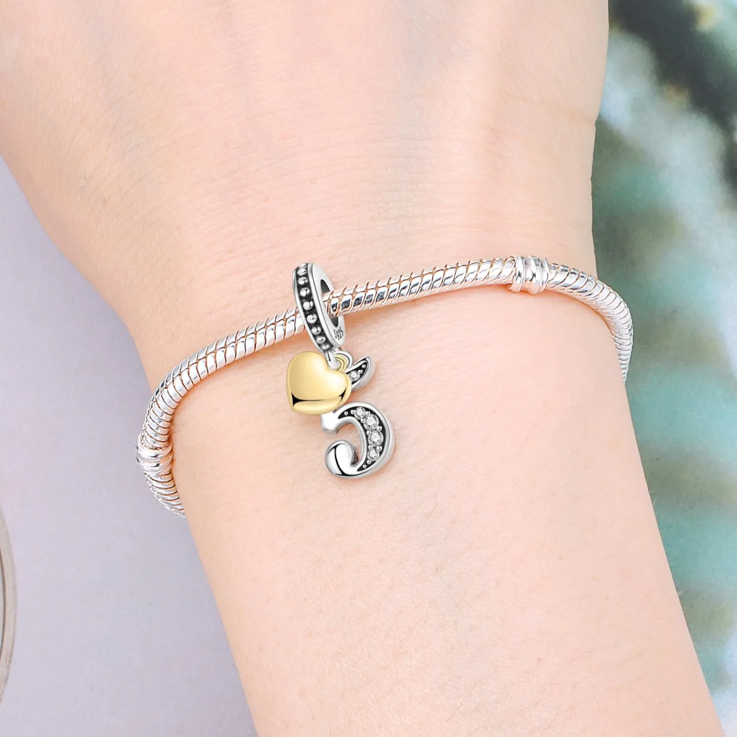 PANPOKI Ciondolo a forma di numero in Argento Sterling 925 con Zirconia Cubica e Cuore Placcato Oro 18K - immagine 5