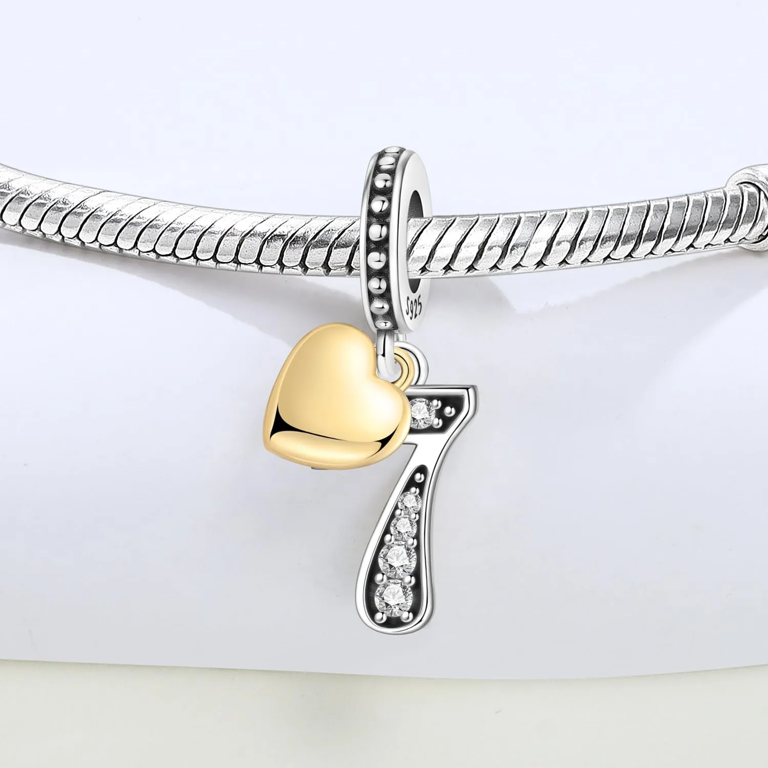 PANPOKI Ciondolo a forma di numero in argento Sterling 925 con zirconia cubica e cuore placcato oro 18 carati per braccialetti e collane - immagine 3