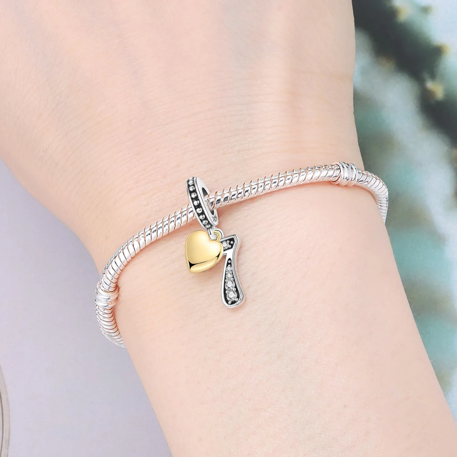 PANPOKI Ciondolo a forma di numero in argento Sterling 925 con zirconia cubica e cuore placcato oro 18 carati per braccialetti e collane - immagine 5