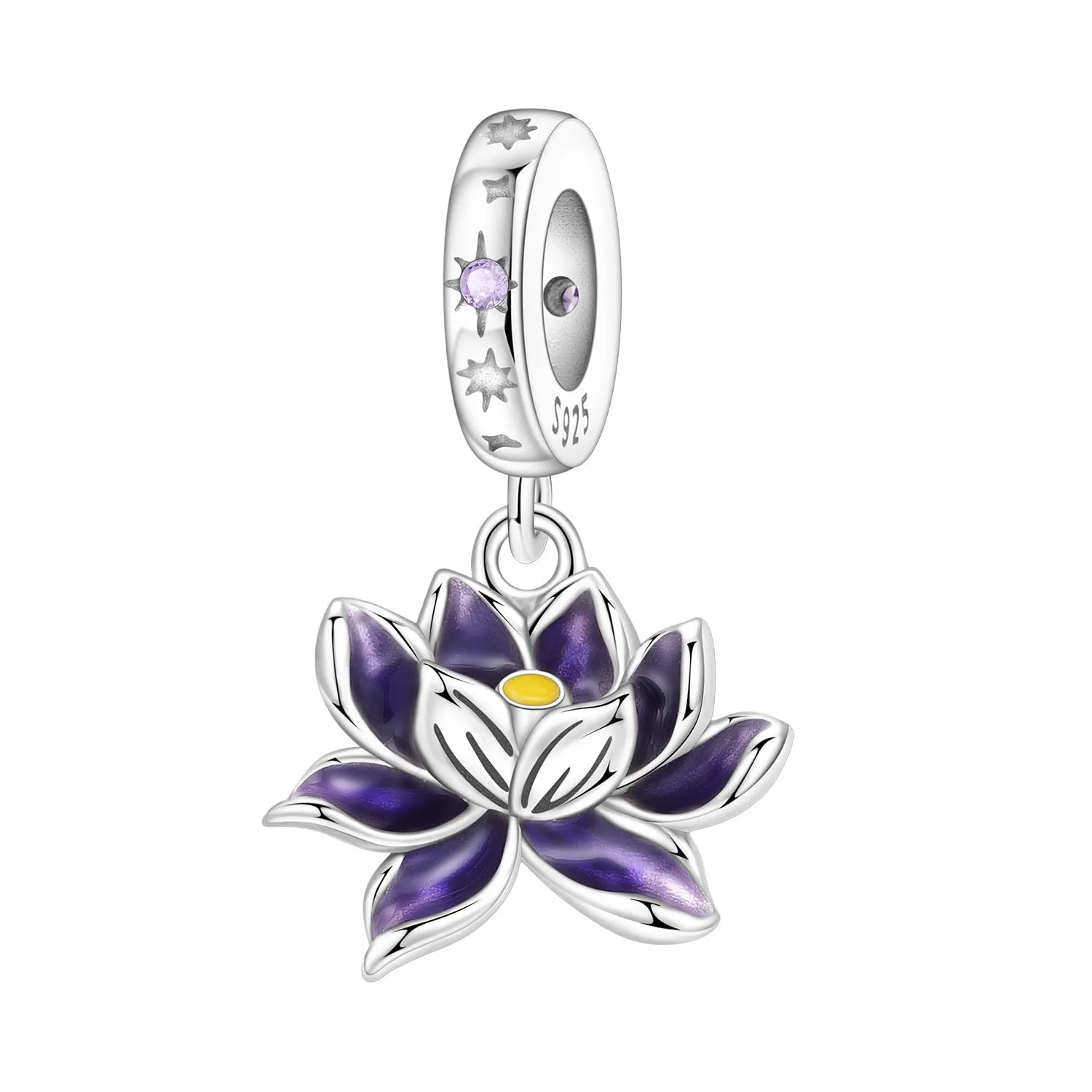 PANPOKI Charm in Argento Sterling 925 per Braccialetti e Collane Europei, Ciondolo a Forma di Ninfea Viola - immagine 1