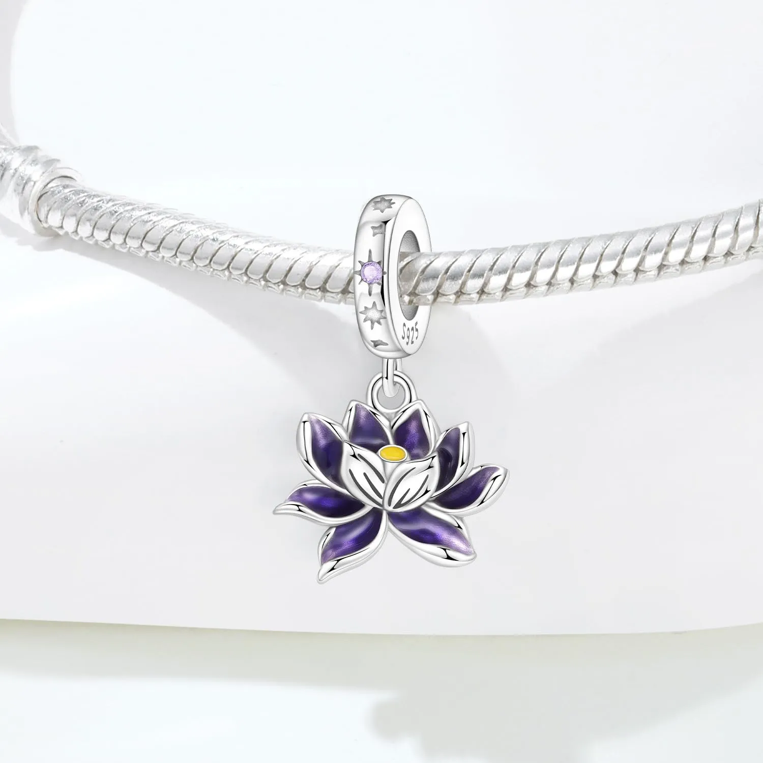 PANPOKI Charm in Argento Sterling 925 per Braccialetti e Collane Europei, Ciondolo a Forma di Ninfea Viola - immagine 3