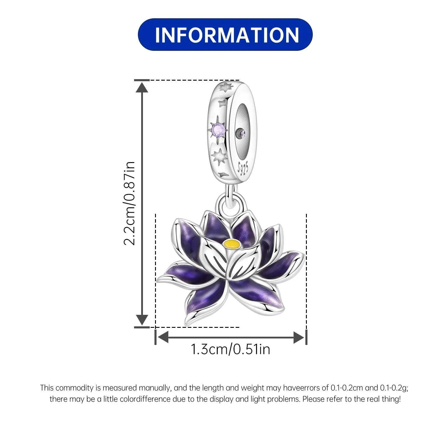 PANPOKI Charm in Argento Sterling 925 per Braccialetti e Collane Europei, Ciondolo a Forma di Ninfea Viola - immagine 4