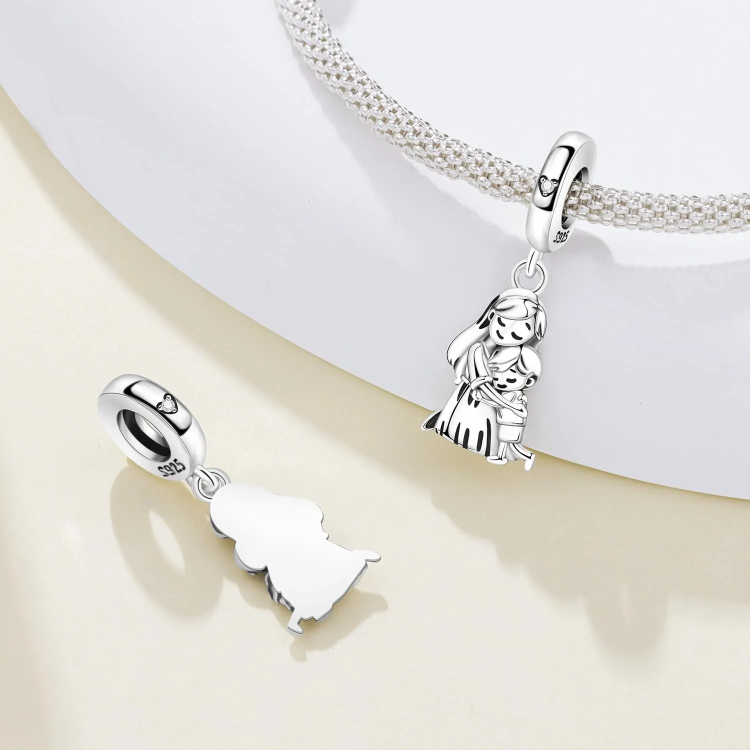PANPOKI Charms in Argento 925 a Tema Amore Infinito - Infermiera con Cuore, Madre e Figlia, Pendenti Ciondoli per Bracciali e Collane - immagine 2