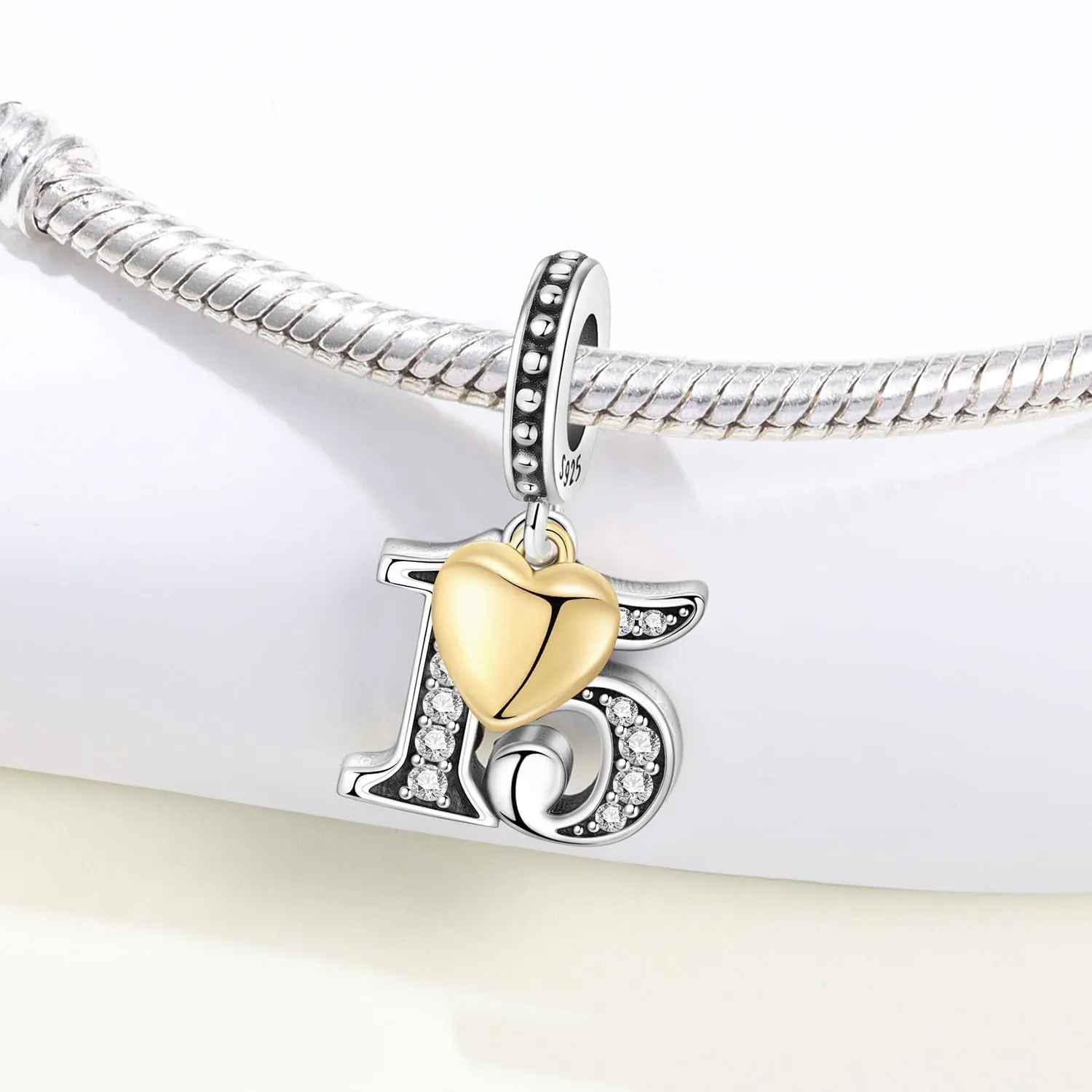 PANPOKI Ciondoli Numerici in Argento 925 con Cuore Placcato Oro 18K e Zirconi - immagine 3
