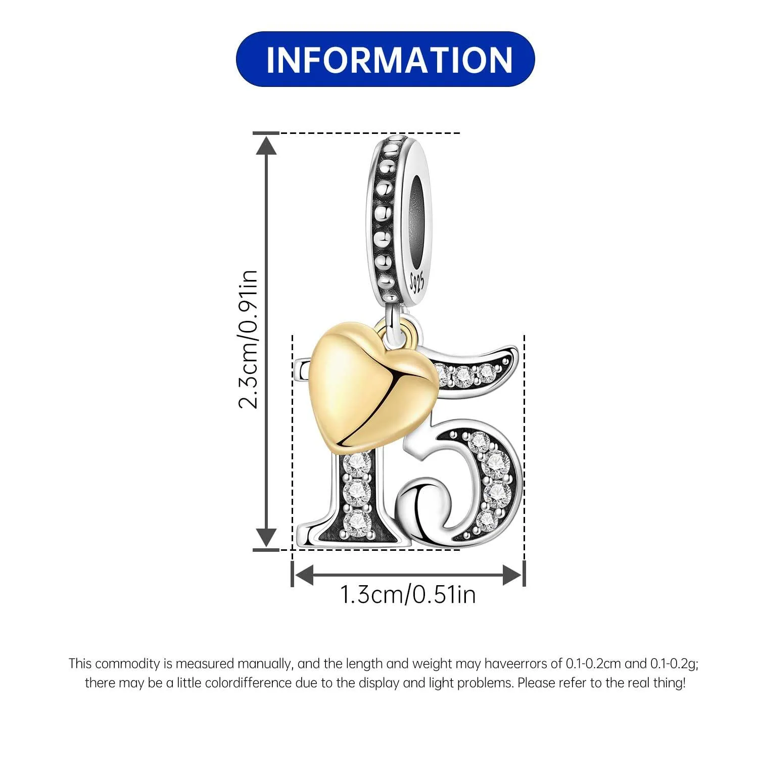 PANPOKI Ciondoli Numerici in Argento 925 con Cuore Placcato Oro 18K e Zirconi - immagine 4