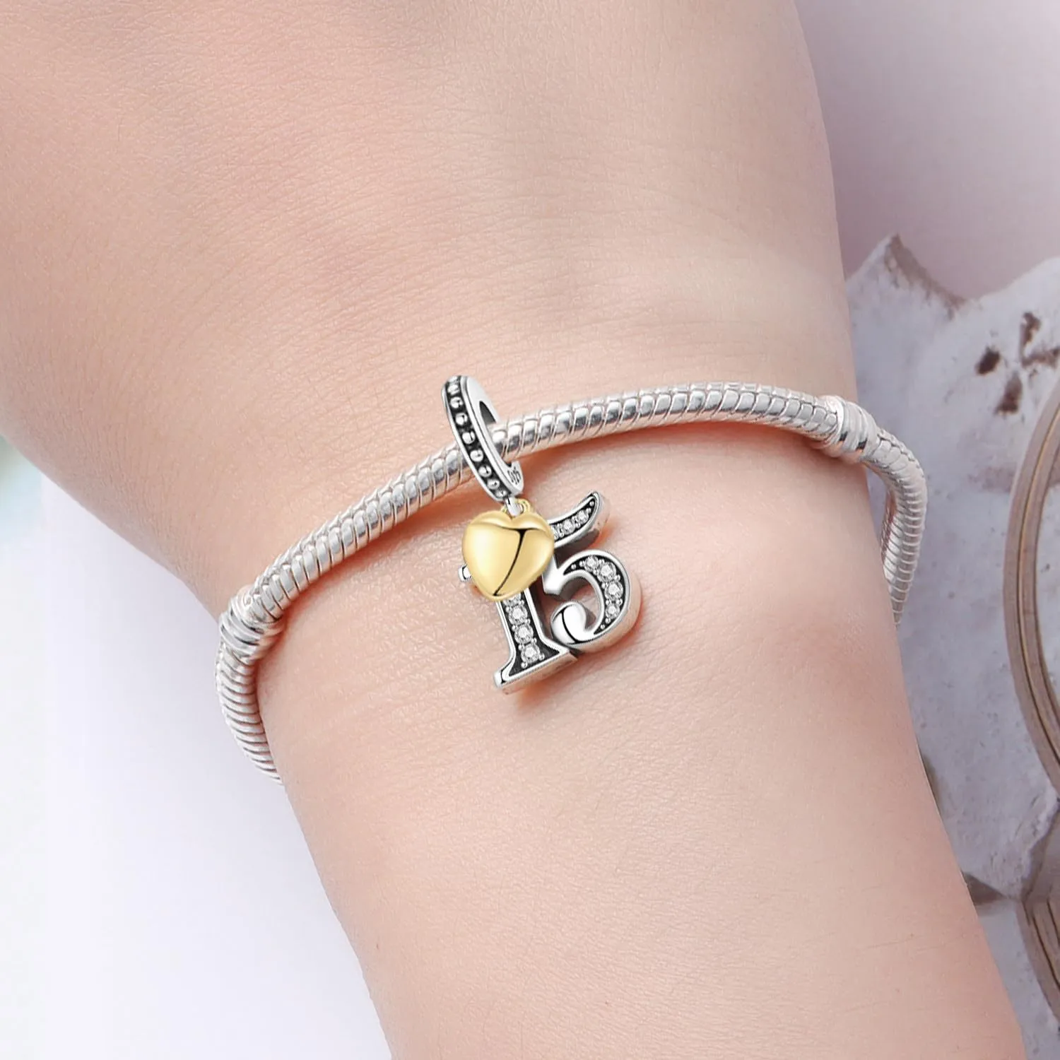 PANPOKI Ciondoli Numerici in Argento 925 con Cuore Placcato Oro 18K e Zirconi - immagine 5