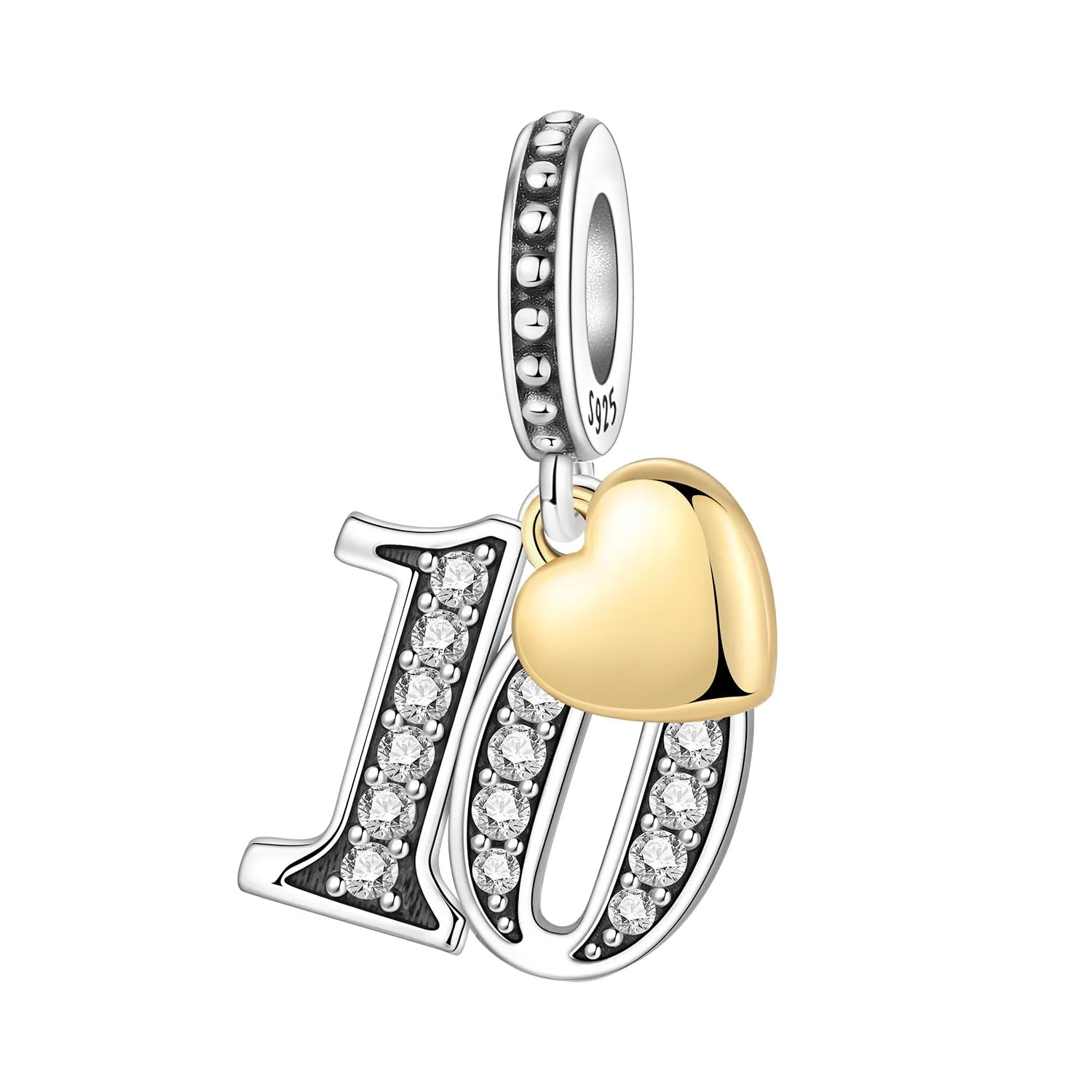 PANPOKI Ciondoli Numerici in Argento 925 con Cuore Placcato Oro 18K e Zirconi - immagine 1