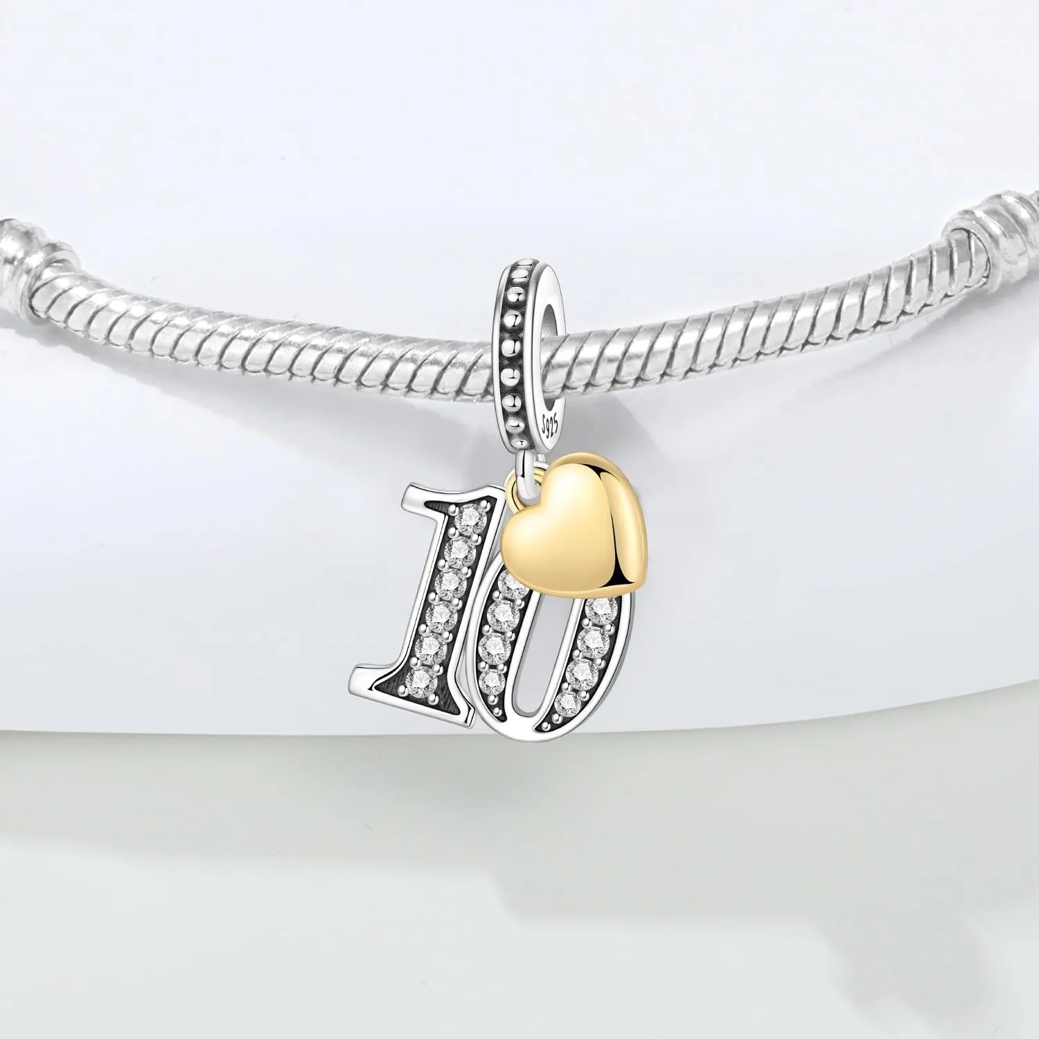 PANPOKI Ciondoli Numerici in Argento 925 con Cuore Placcato Oro 18K e Zirconi - immagine 3