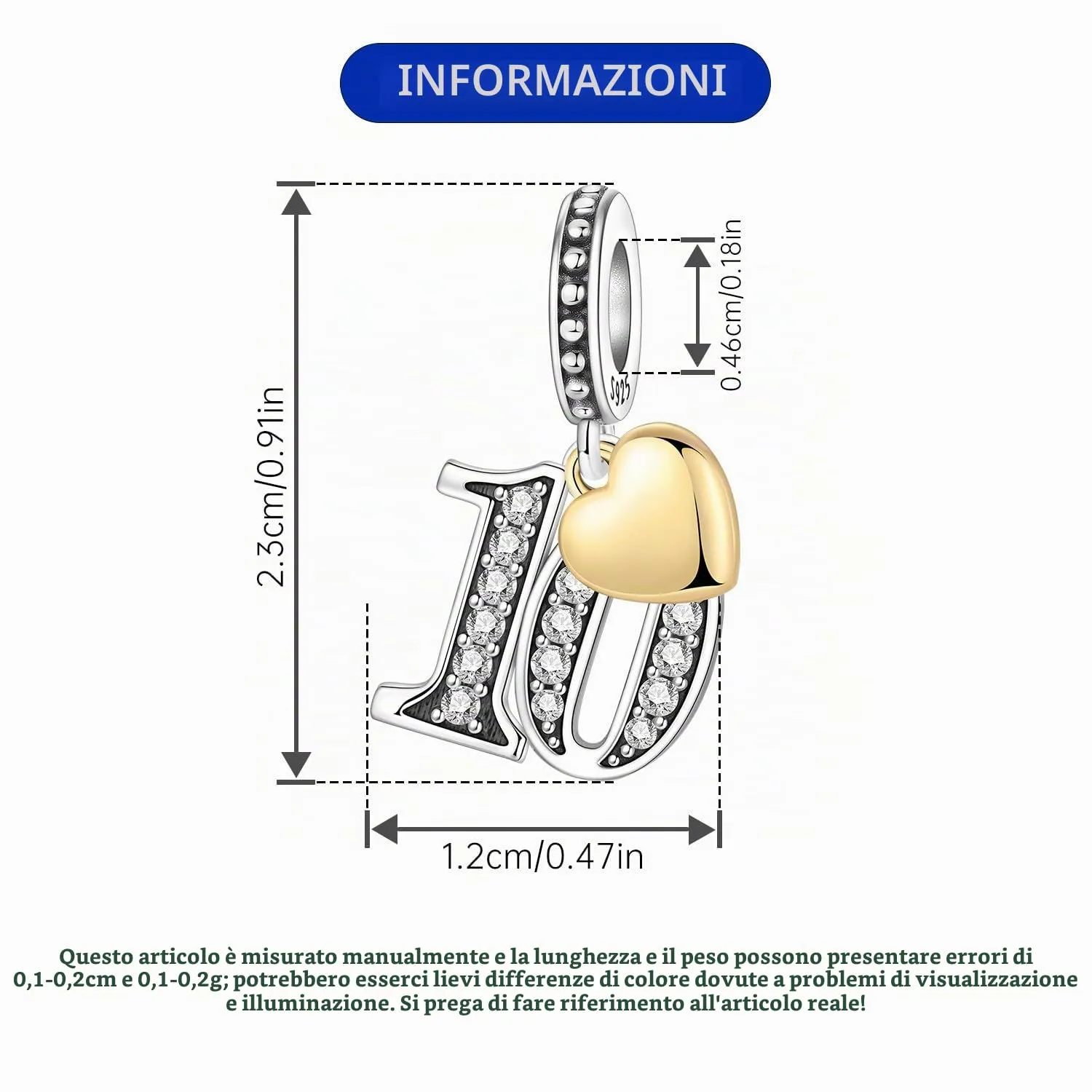 PANPOKI Ciondoli Numerici in Argento 925 con Cuore Placcato Oro 18K e Zirconi - immagine 4